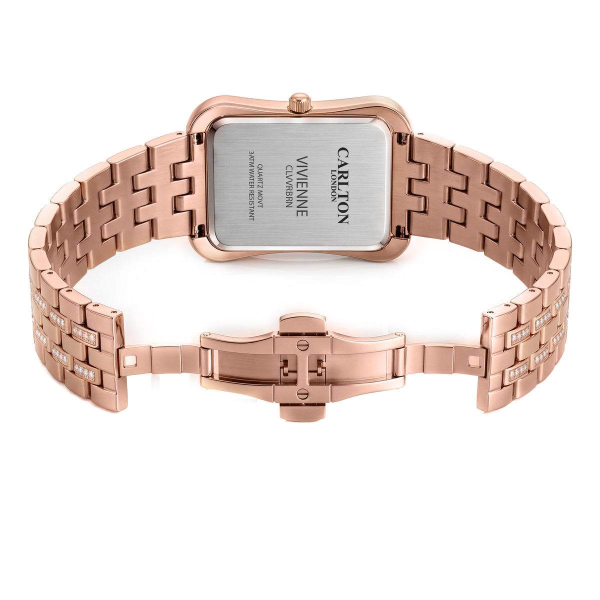 Carlton London Vivienne Women’s Watch - Brown Rectangle Dial, Rose Gold Stainless Steel Strap - CLVVRBRN