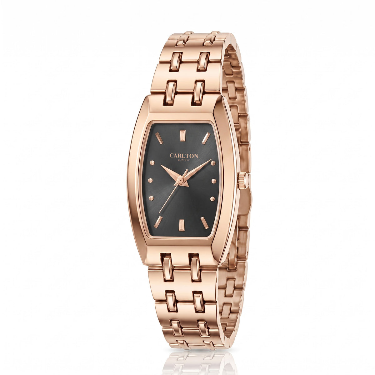 Carlton London Catherine Women’s Watch - Black Rectangle Dial, Rose Gold Stainless Steel Strap - CL-CT-RBLK