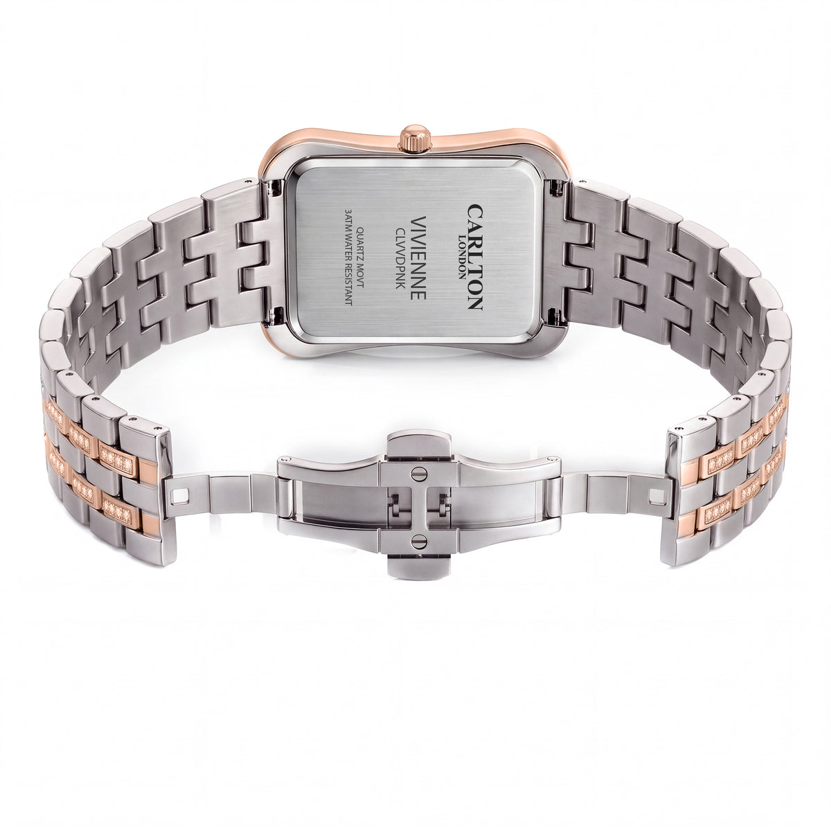 Carlton London Vivienne Women’s Watch - Pink Rectangle Dial, Dual Tone Stainless Steel Strap - CLVVDPNK