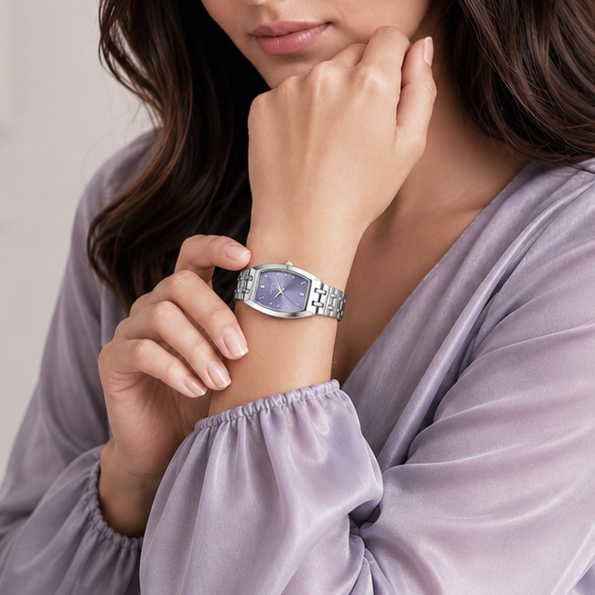 Carlton London Catherine Women’s Watch - Lavender Rectangle Dial, Silver Stainless Steel Strap - CL-CT-SLVR