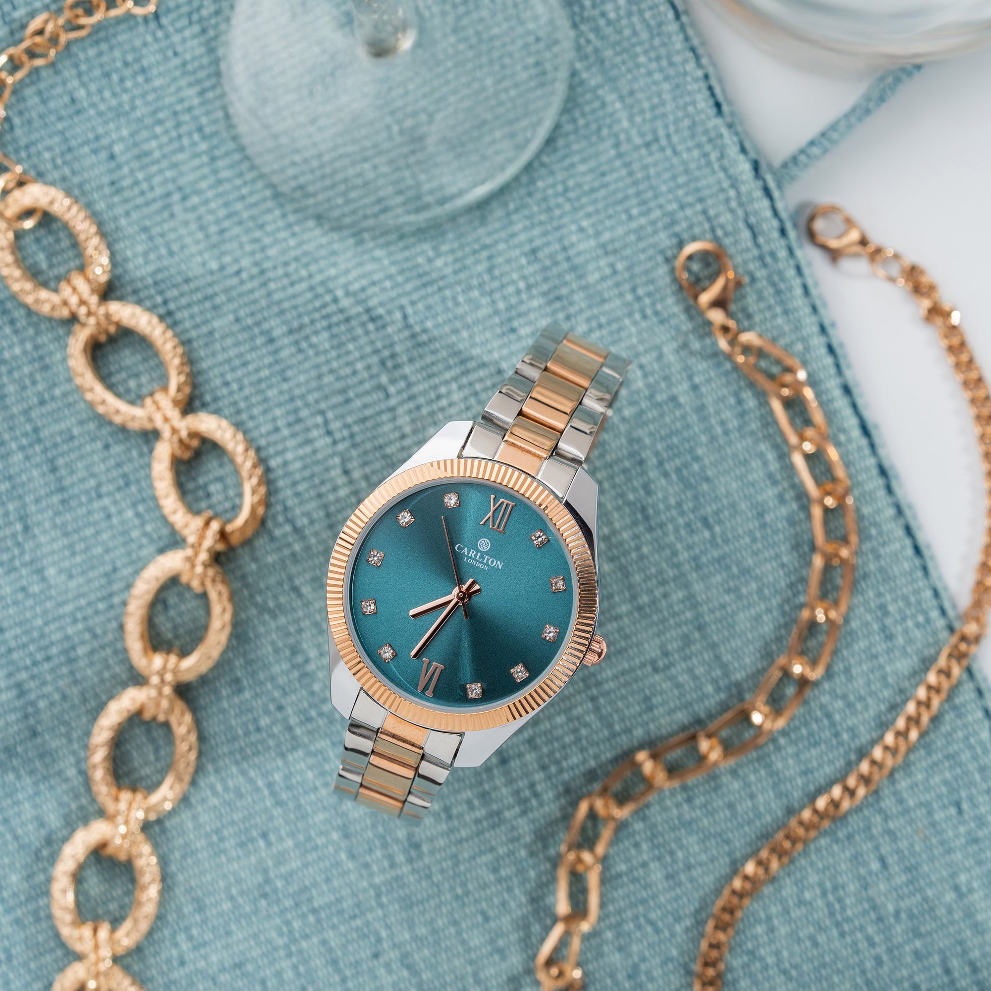 Women Gift Set 4 Of Blue Dial Watch + 3  Bracelets - CLPLG076