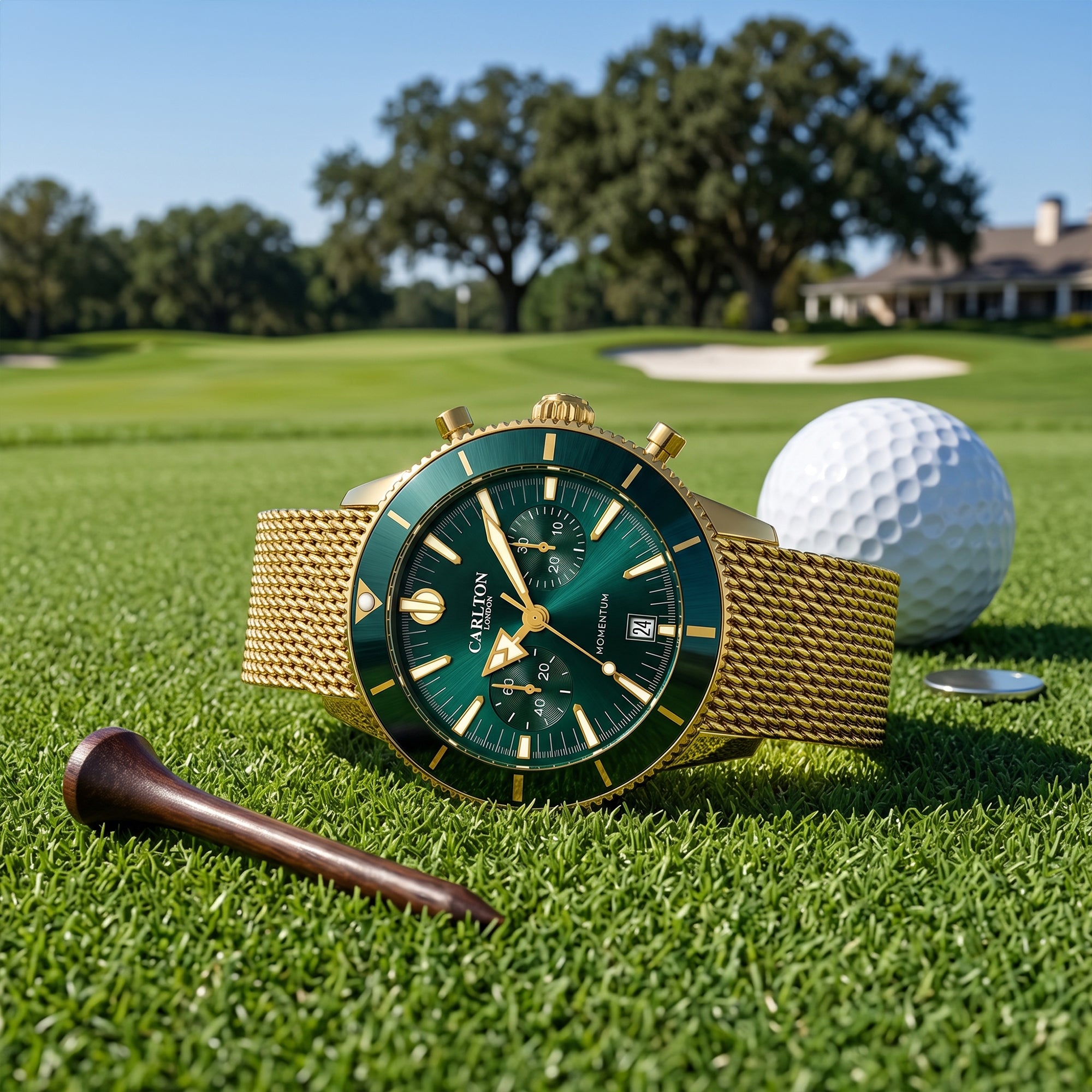 Carlton London Momentum Men’s Watch – Green Round Dial, Gold Stainless Steel Strap – CL-MT-GGRN