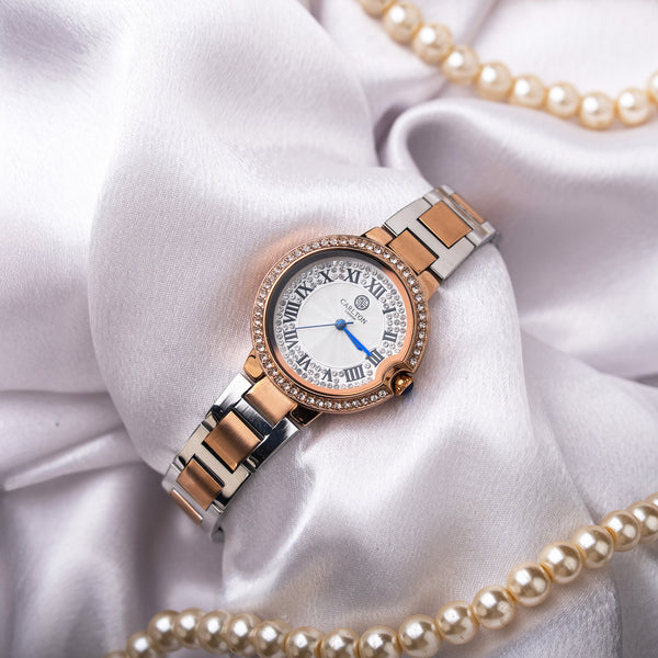 Charlotte : White/ Dual Tone Stainless Steel Women Analog Watch