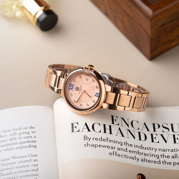Charlotte : Rose Gold Stainless Steel Women Analog Watch