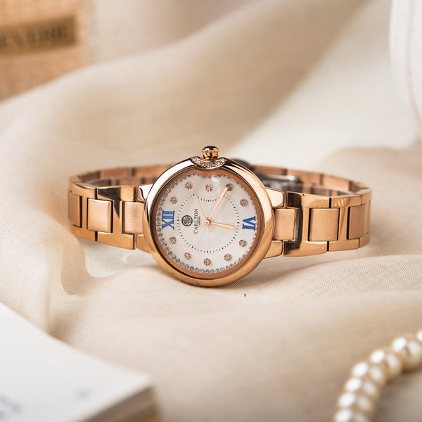 Charlotte : White/ Rose Gold Stainless Steel Women Analog Watch