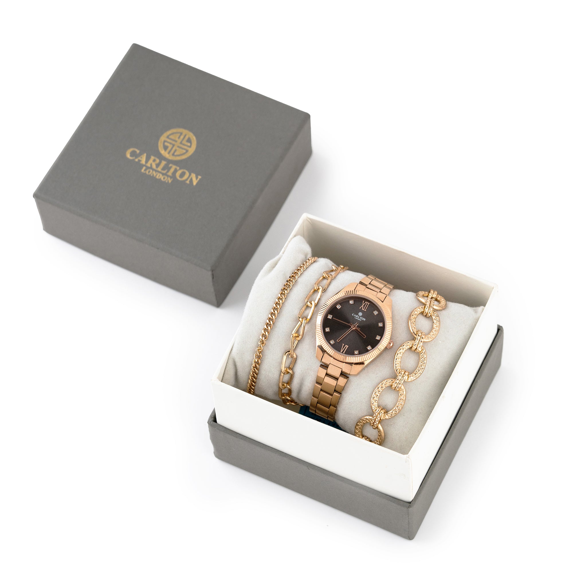Women Gift Set 4 Of Black Dial Watch + 3  Bracelets - CLPLG075