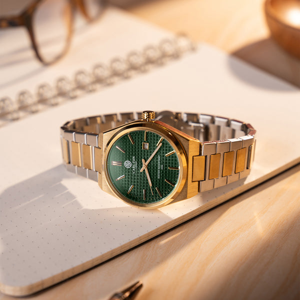 Alfred Men Green/Silver Gold Dual Tone Analog Watch - CLMWT-02