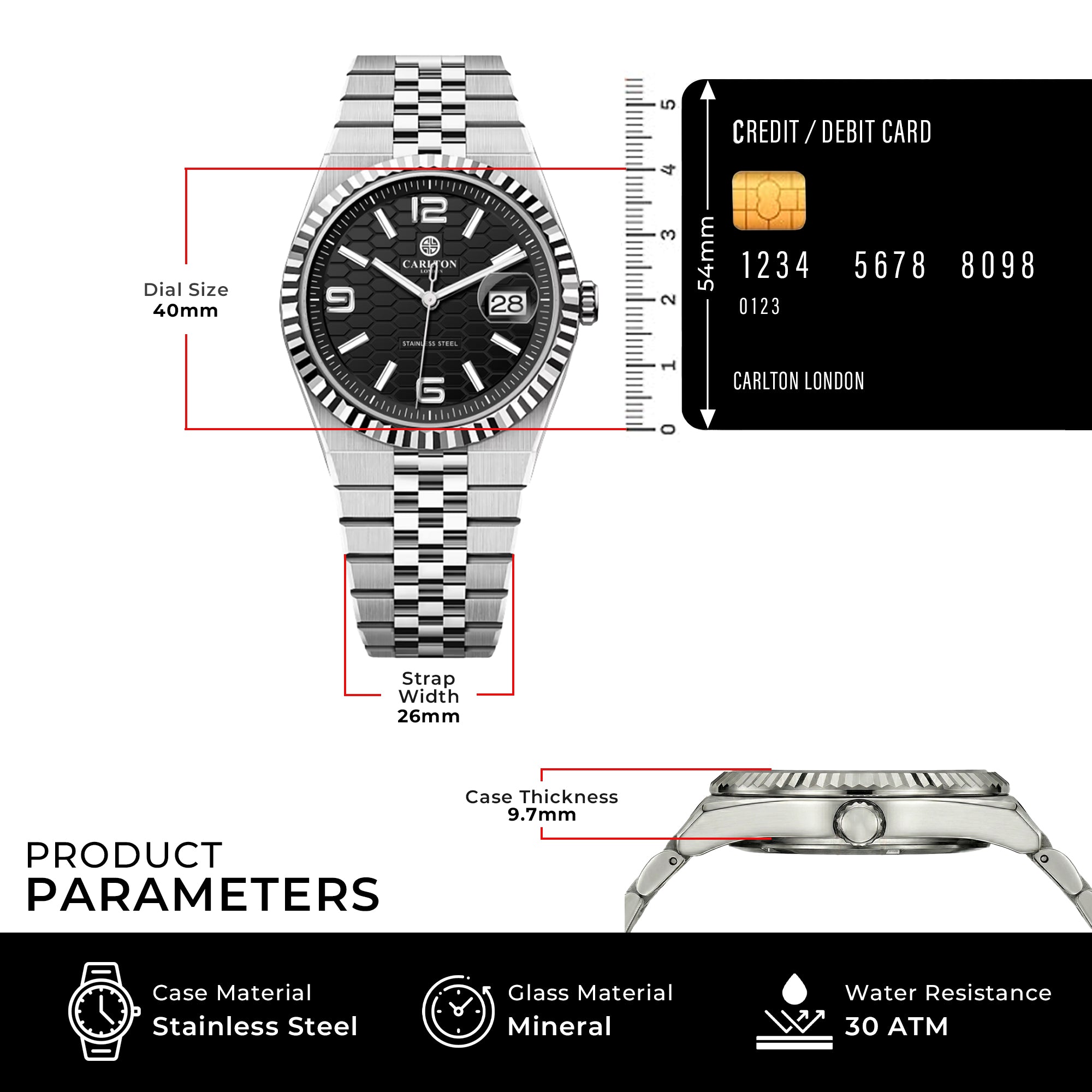 Carlton London Men Rover Black/Silver Analog Watch CL-ROVER-BLK