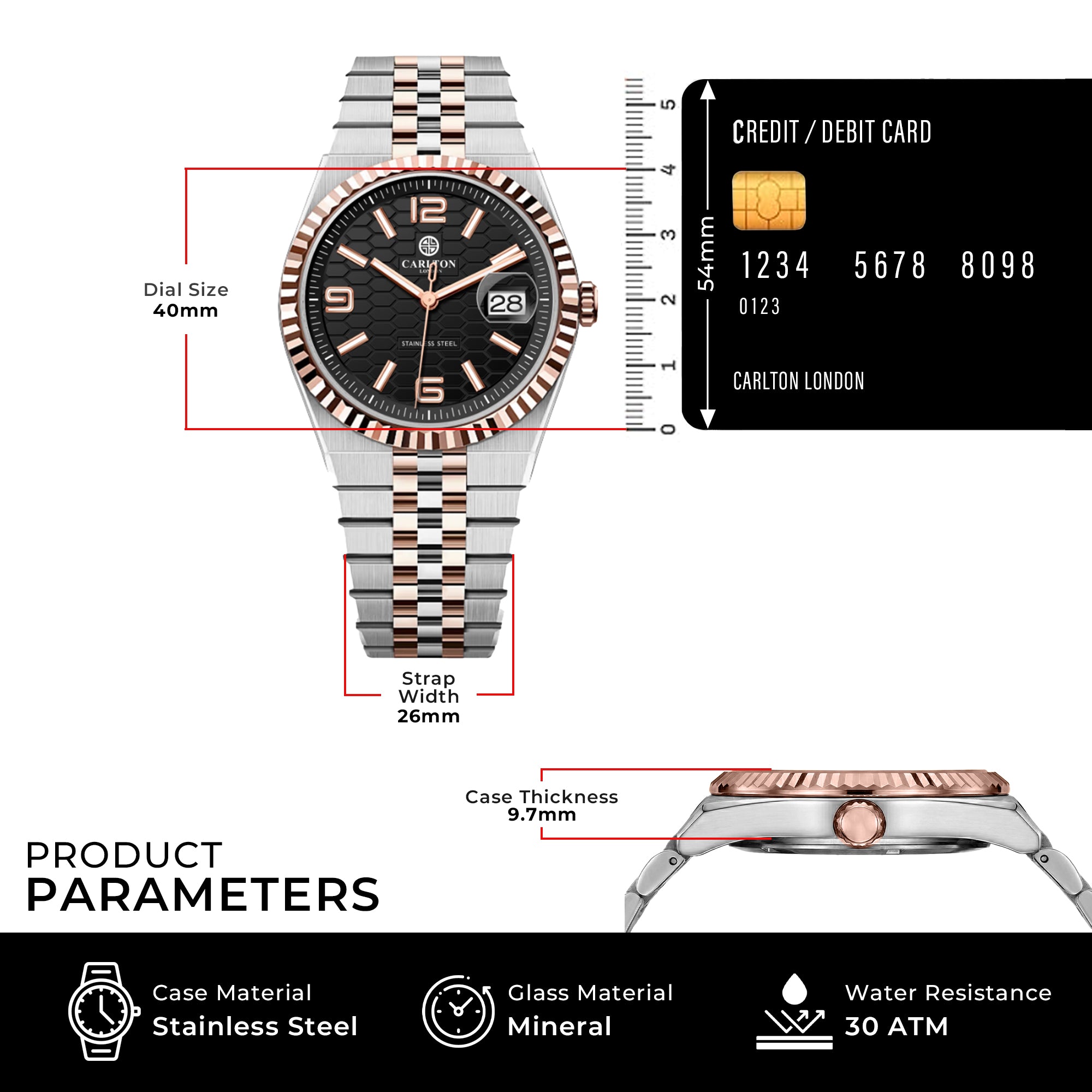 Carlton London Men Rover Black/Silver Rose Gold Analog Watch CL-ROVER-SRGBLK