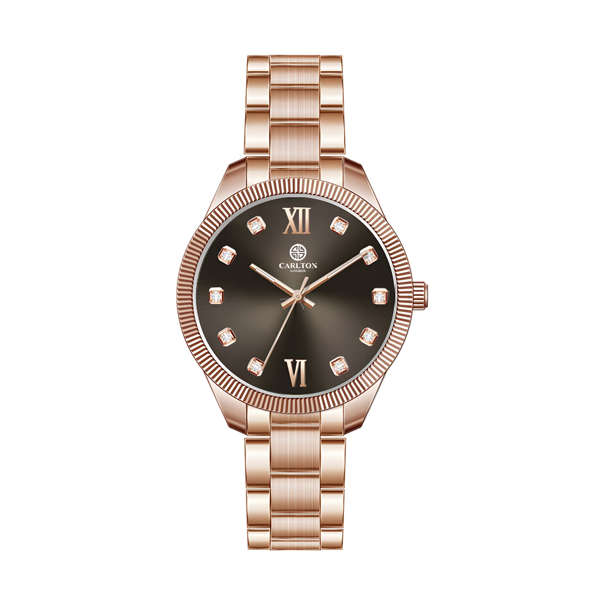 Carlton London Harper Vintage Women’s Watch, Black Round Dial, Silver-Toned Stainless Steel Strap - CLBRTBLK