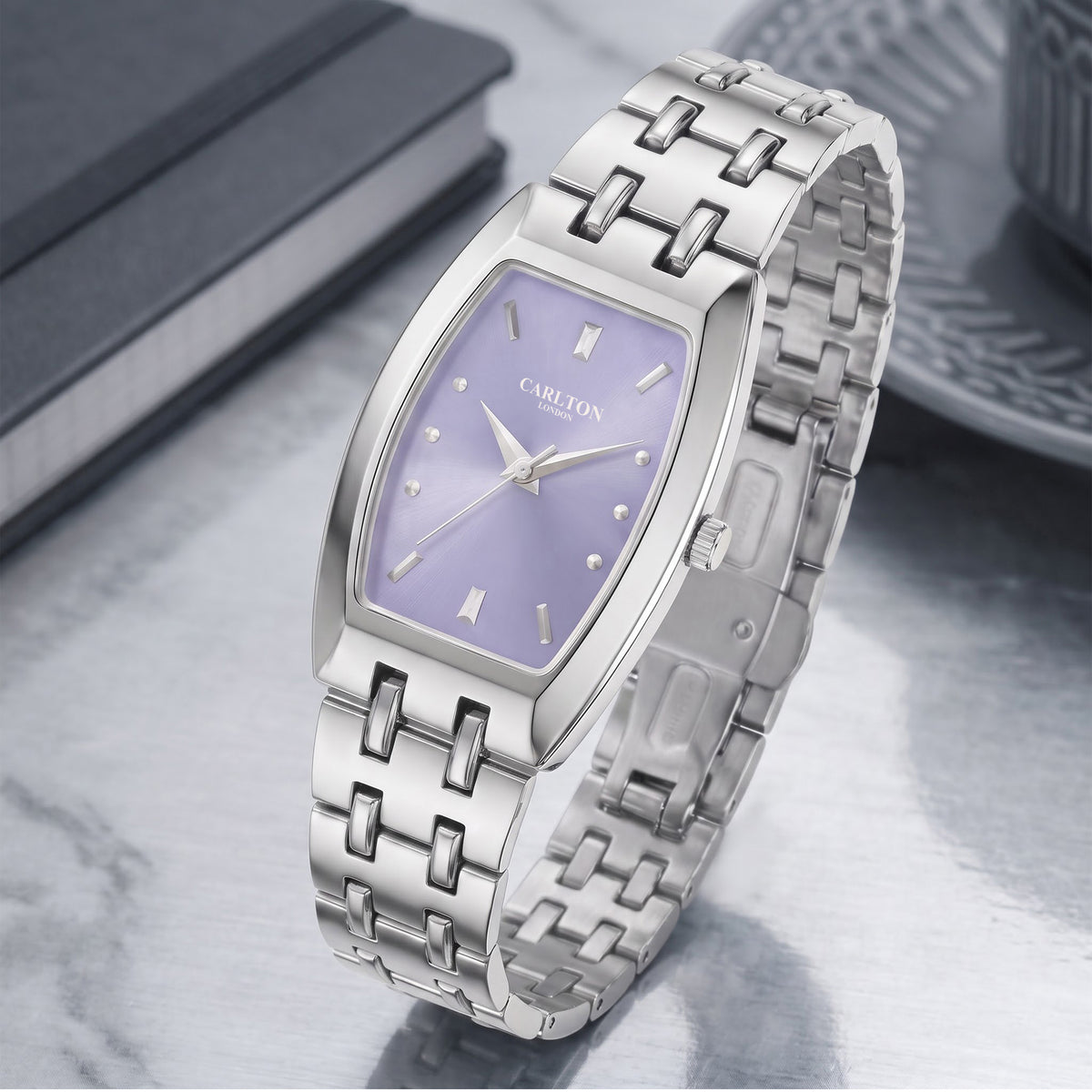 Carlton London Catherine Women’s Watch - Lavender Rectangle Dial, Silver Stainless Steel Strap - CL-CT-SLVR