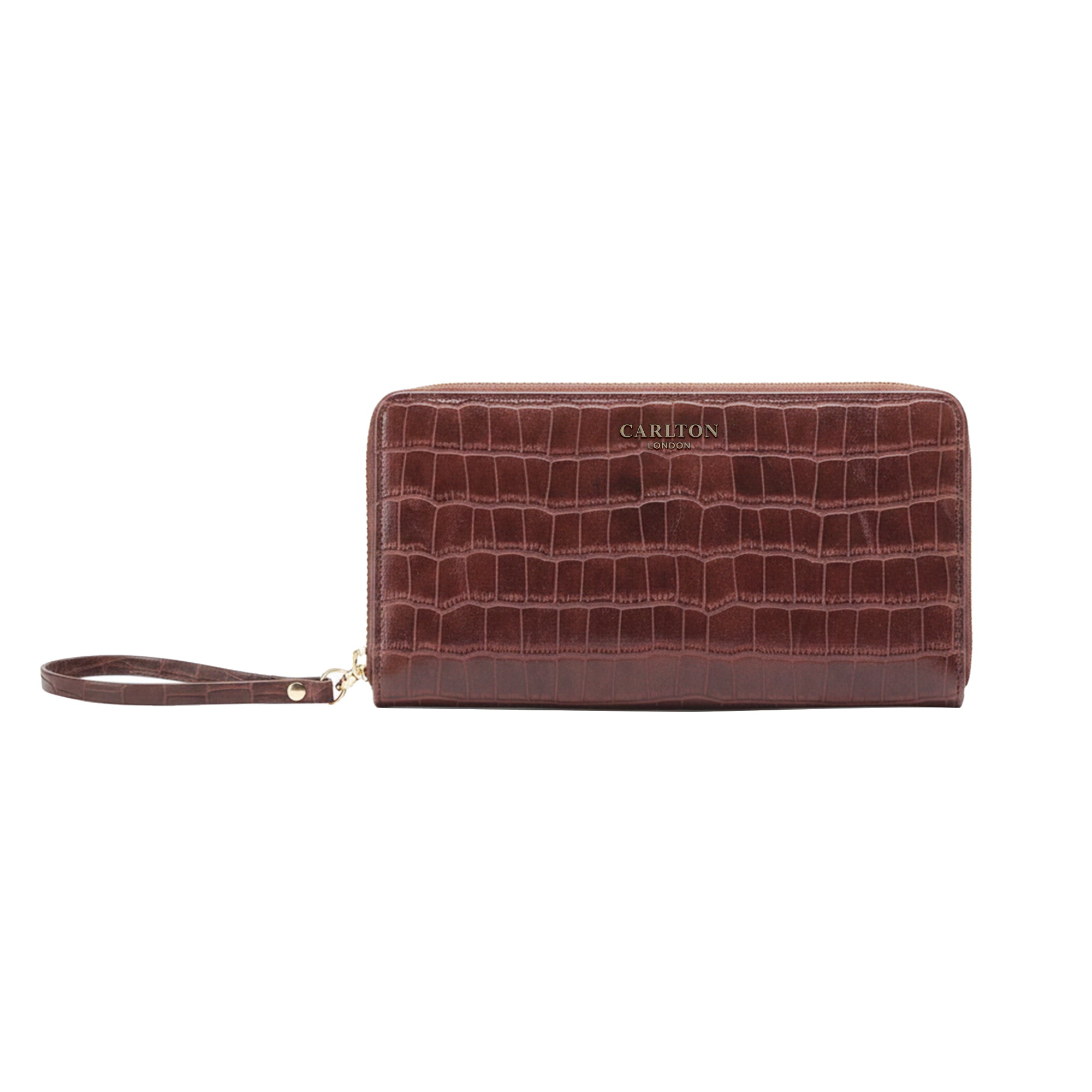Carlton London Brown Croc Textured Zip Around Wallet With Detachable Wrist Strap - CLHB-28