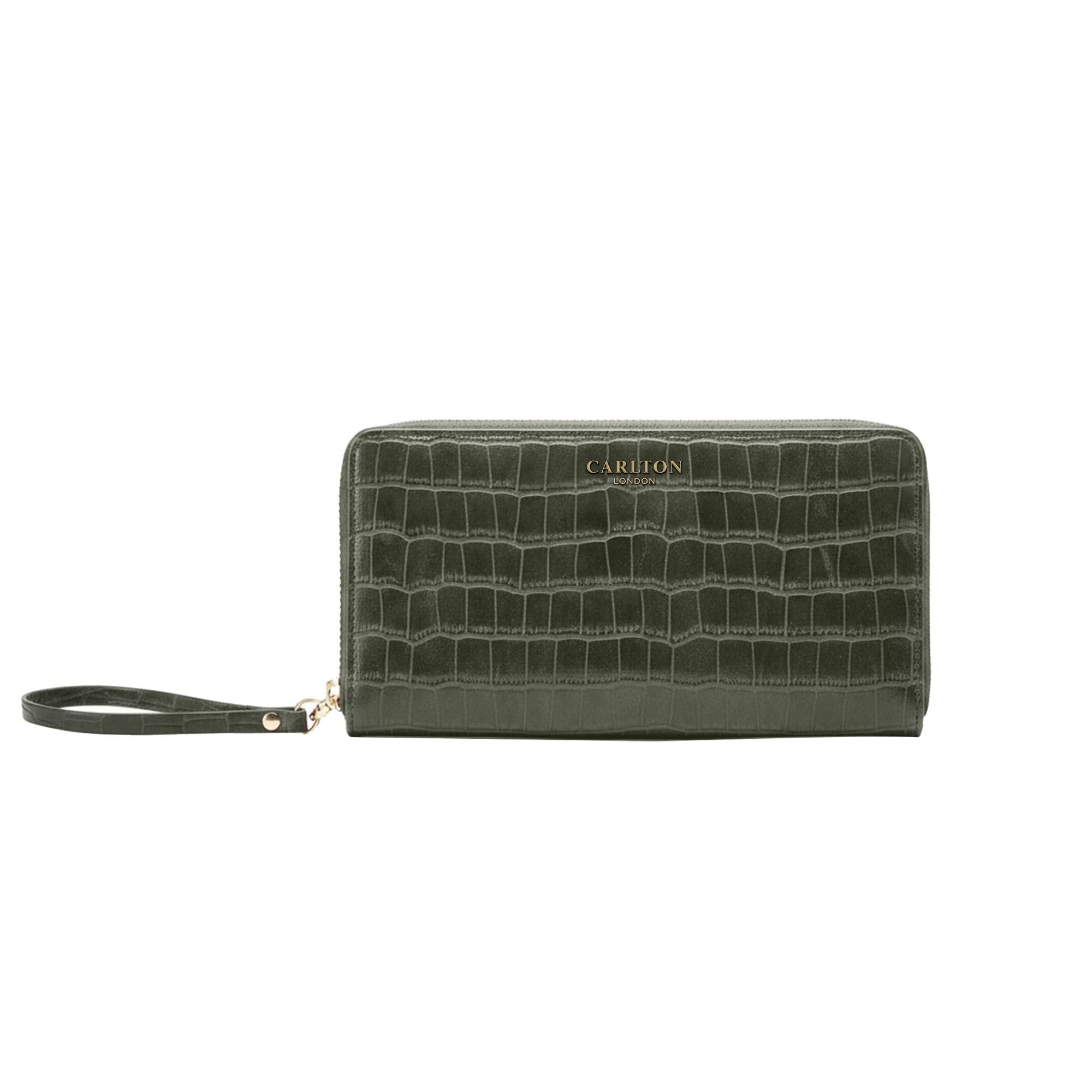 Carlton London Olive Croc Textured Zip Around Wallet With Detachable Wrist Strap - CLHB-29