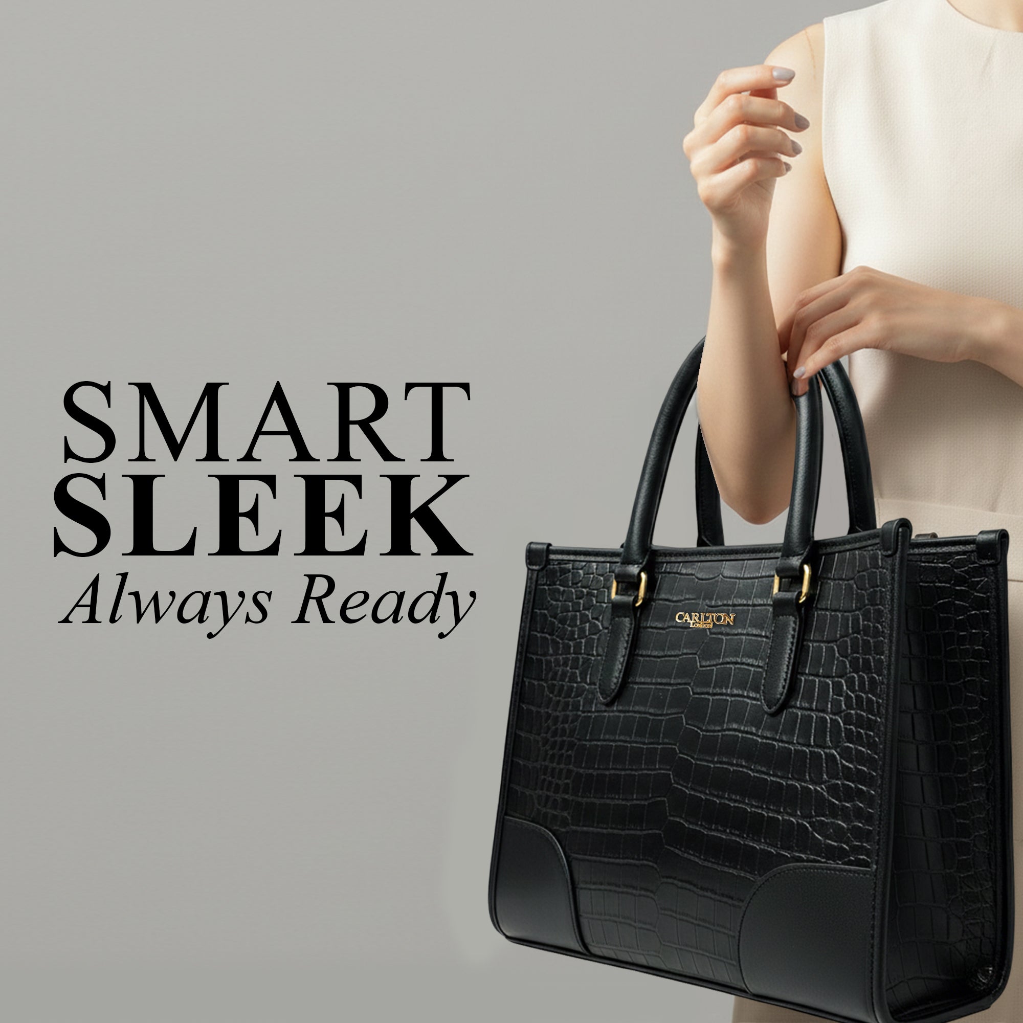 Carlton London Black Croc Textured Structured Bag - CLLP-817 Black