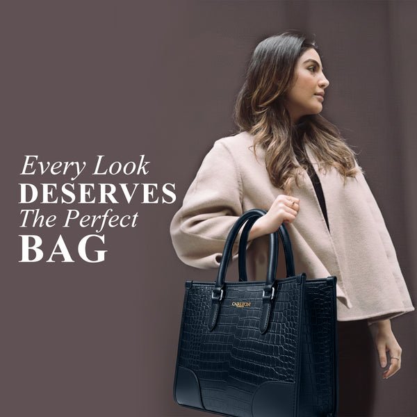 Carlton London Navy Croc Textured Structured Bag - CLLP-817 Navy