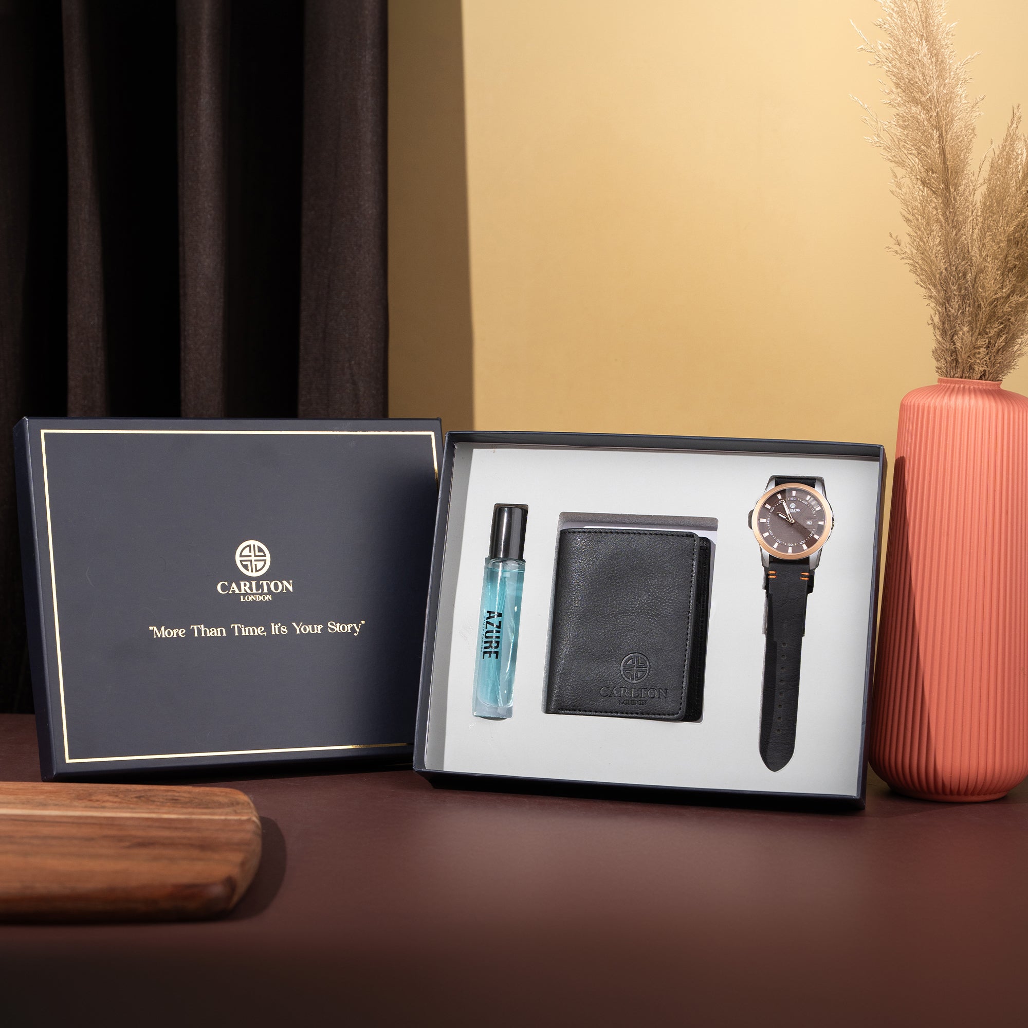 Men Gift Set of 3 Azure Perfume + Watch + Card Holder