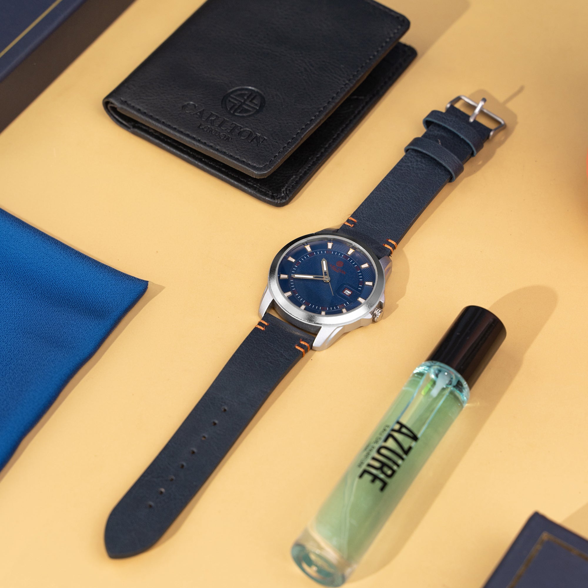 Men Gift Set of 3 Azure Perfume(15ml) + Watch + Card Holder