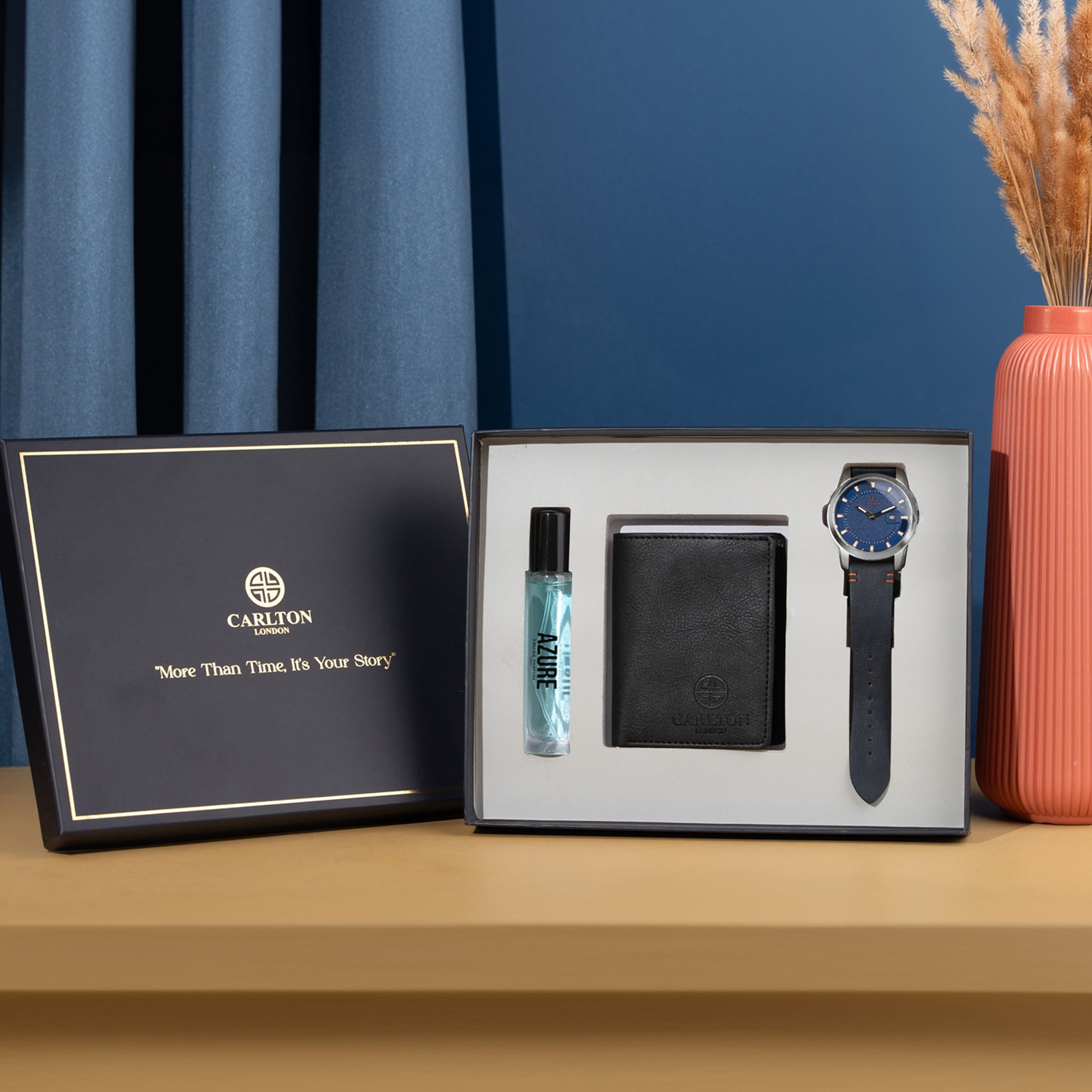 Men Gift Set of 3 Azure Perfume(15ml) + Watch + Card Holder
