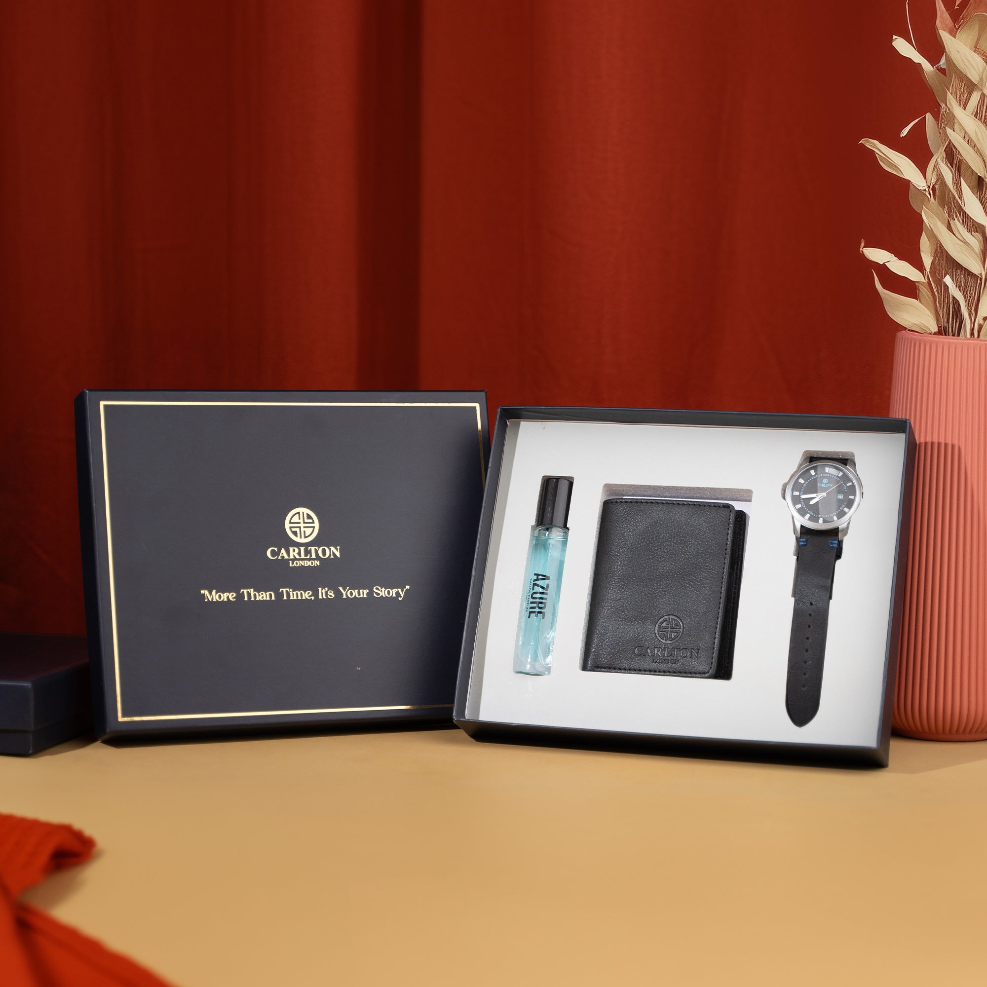 Men Gift Set of 3 Azure Perfume(15ml) + Watch + Card Holder