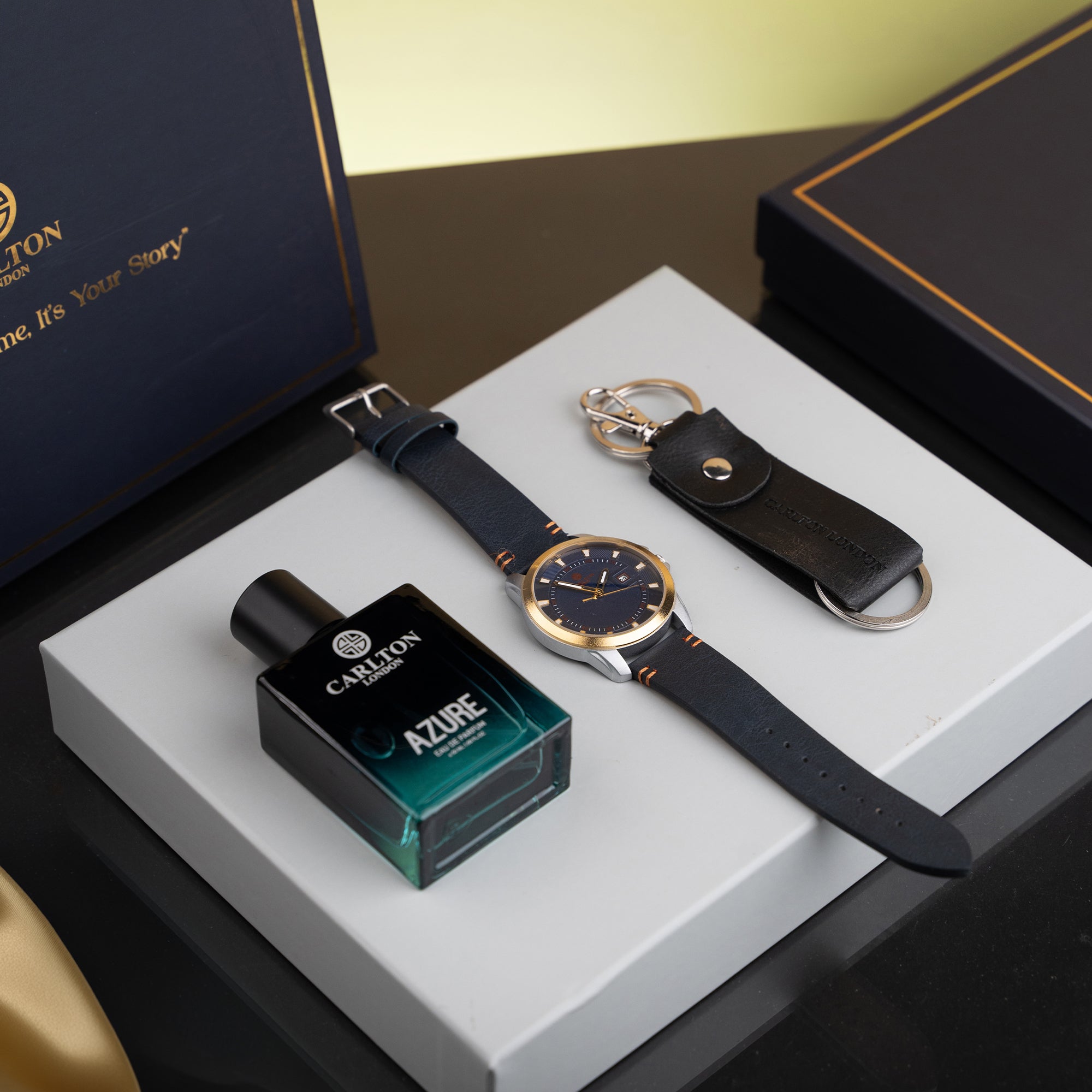 Men Gift Set of 3 Azure Perfume + Watch + Key Chain