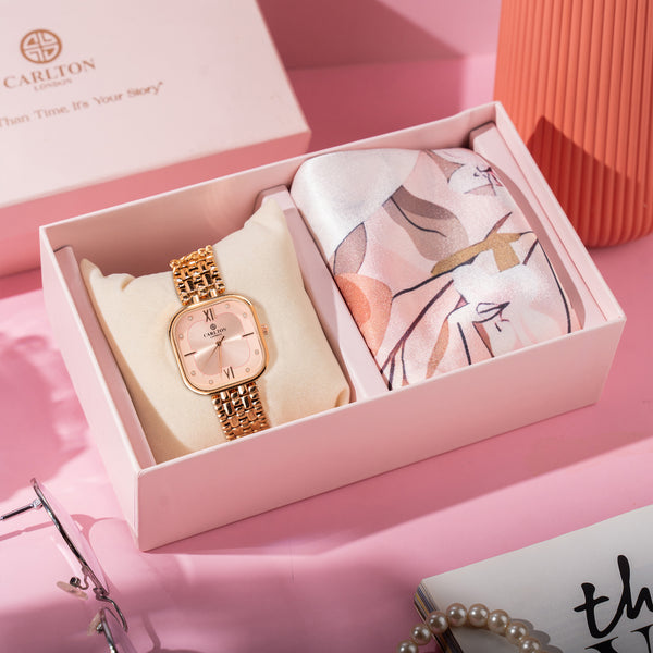Carlton London Women Gift Set | Chelsea Watch + Scarf