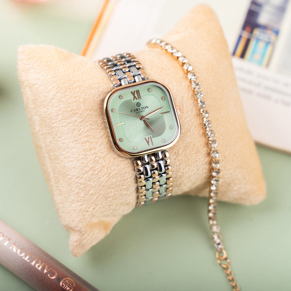 Women Watch Gift  2 - Chelsea Mint Green Analog + Tennis Bracelet - CLPLG107