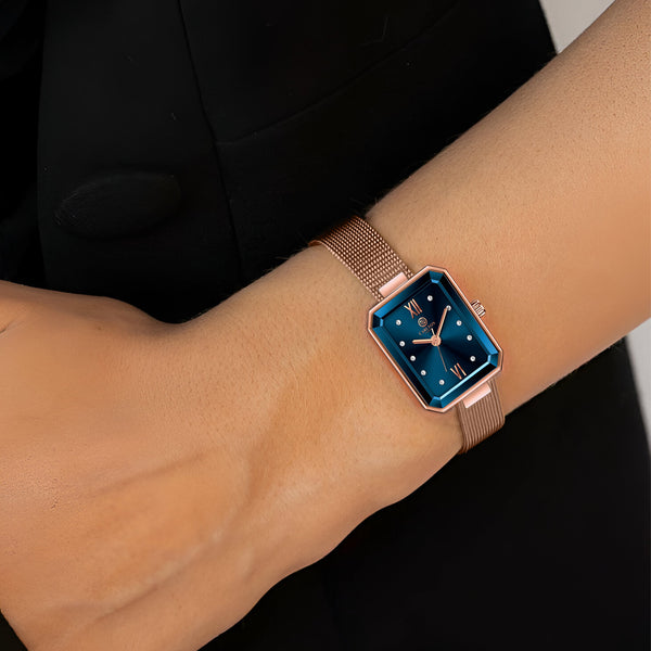 Brixton: Women's Blue/Rose Gold Analog Watch - CLRGMBLU