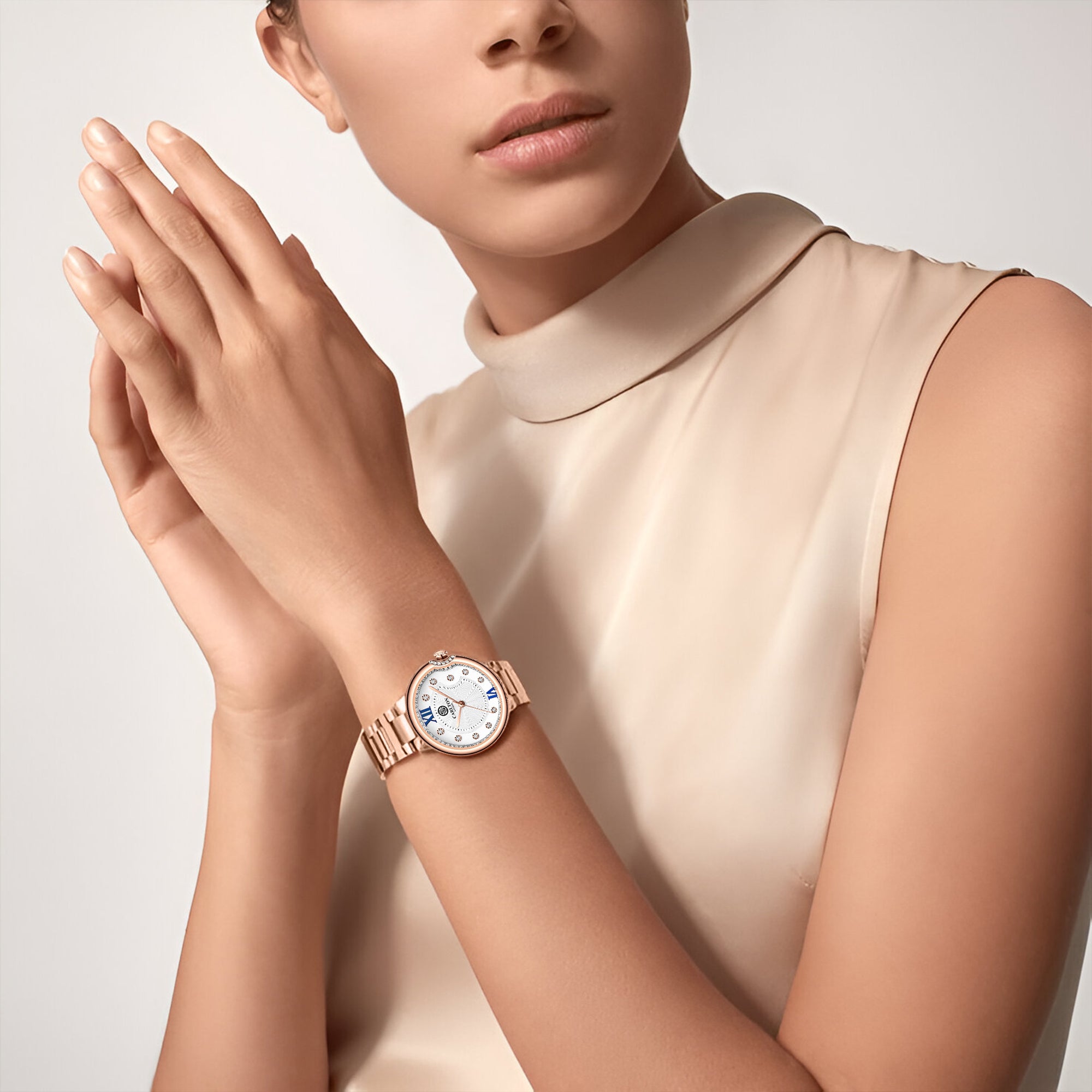 Charlotte : White/ Rose Gold Stainless Steel Women Analog Watch