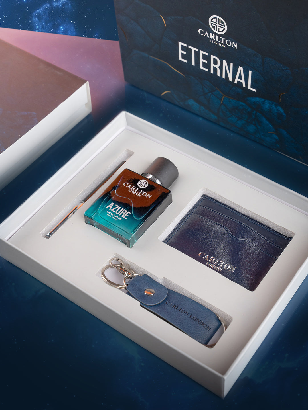 GIFT SET OF 4 Azure Perfume + Pen + Key Chain + Card Holder