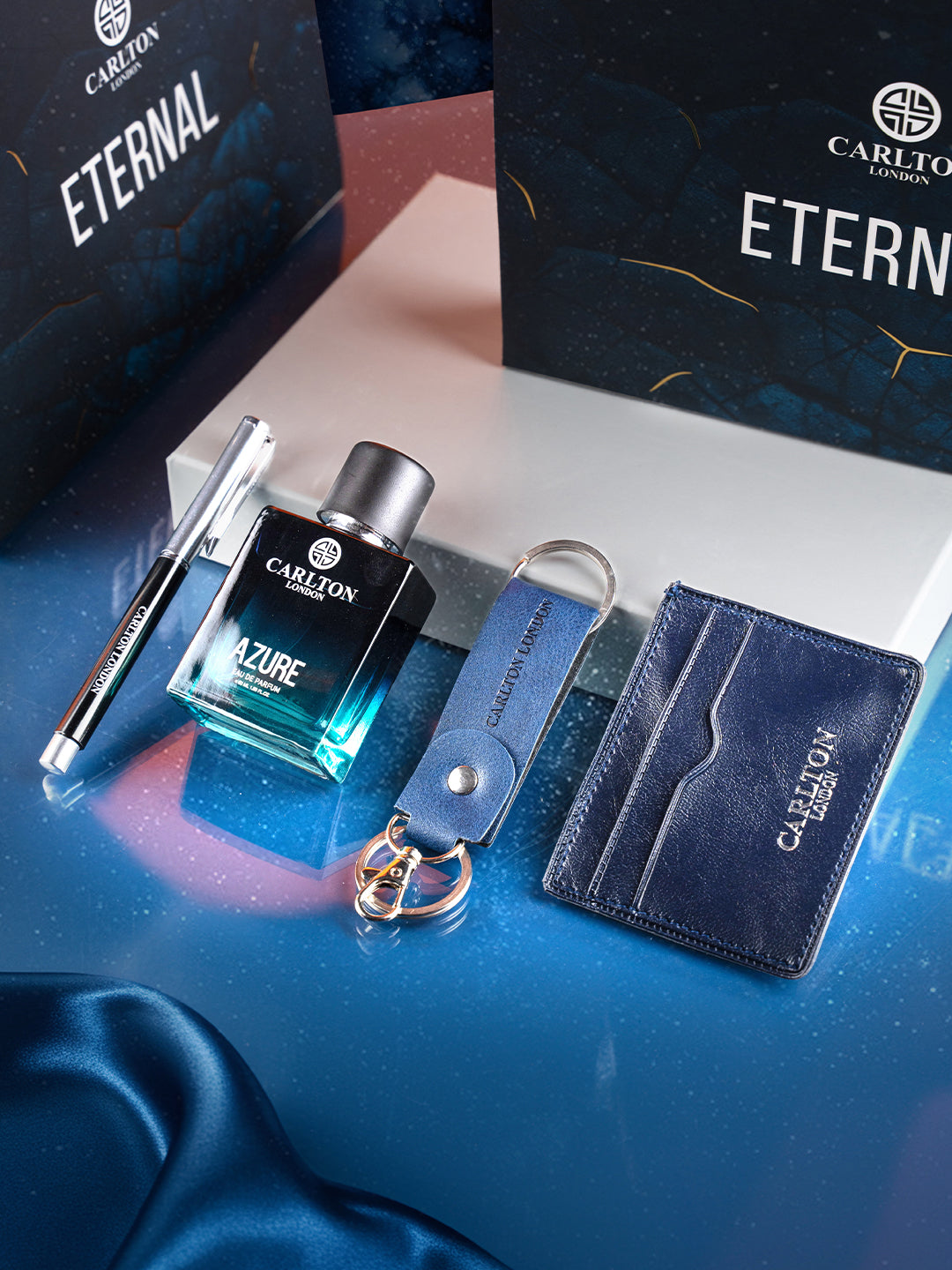 GIFT SET OF 4 Azure Perfume + Pen + Key Chain + Card Holder