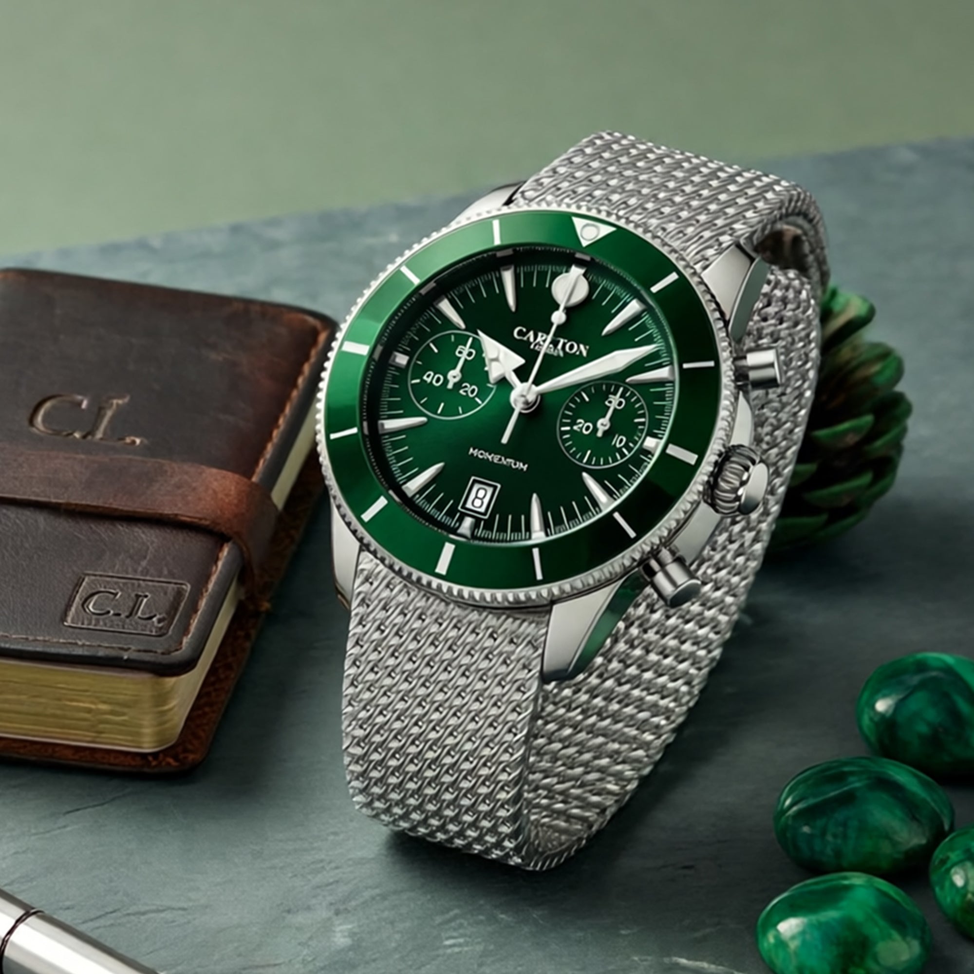 Carlton London Men Momentum Green Dial Analog Watch CL-MT-SGRN