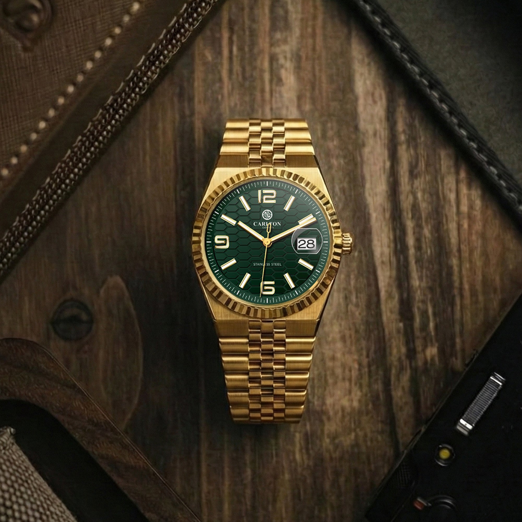 Carlton London Men Rover Green/Gold Analog Watch CL-ROVER-GOLD