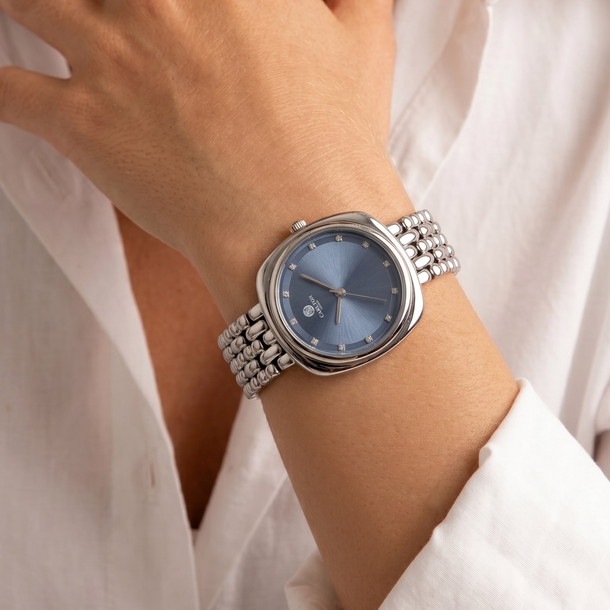 Carlton London Celeste Women’s Watch – Blue Square Dial, Silver Strap – CLW-CT-88