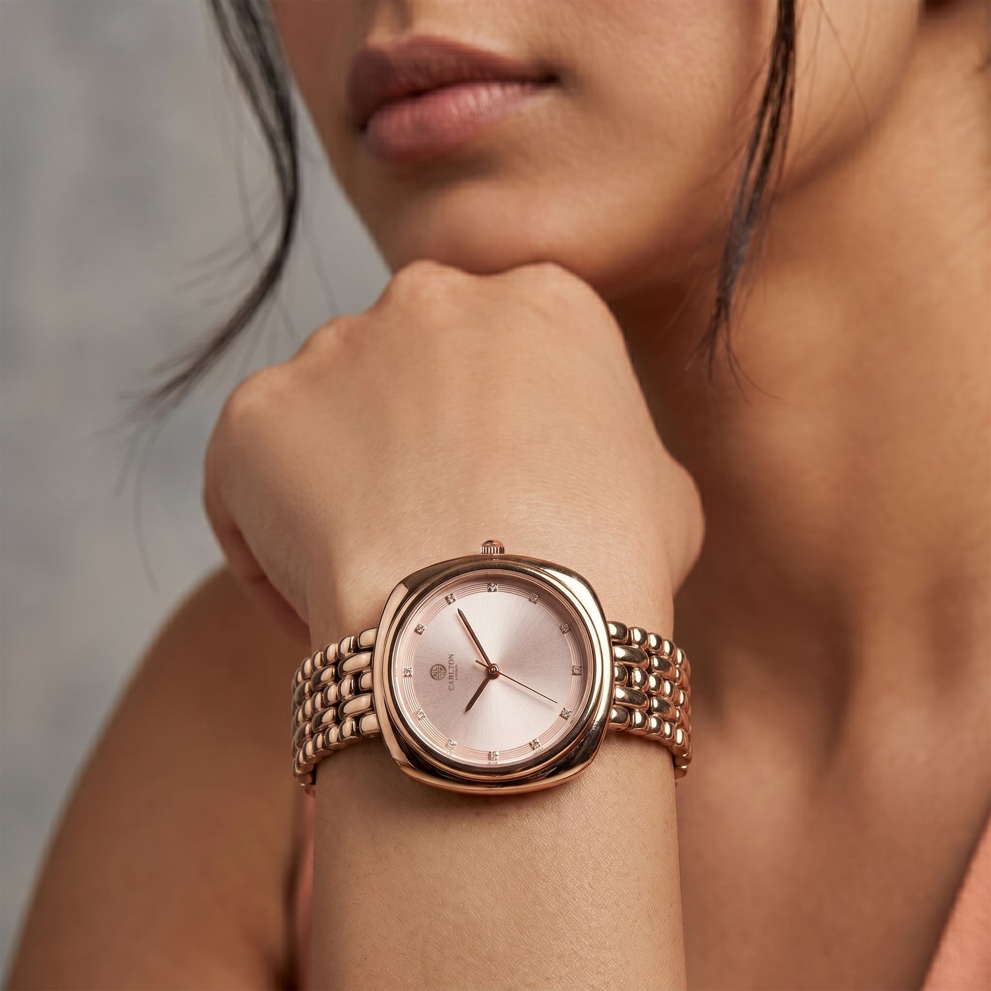 Carlton London Celeste Women’s Watch – Pink Square Dial, Rose Gold Strap – CLW-CT-77