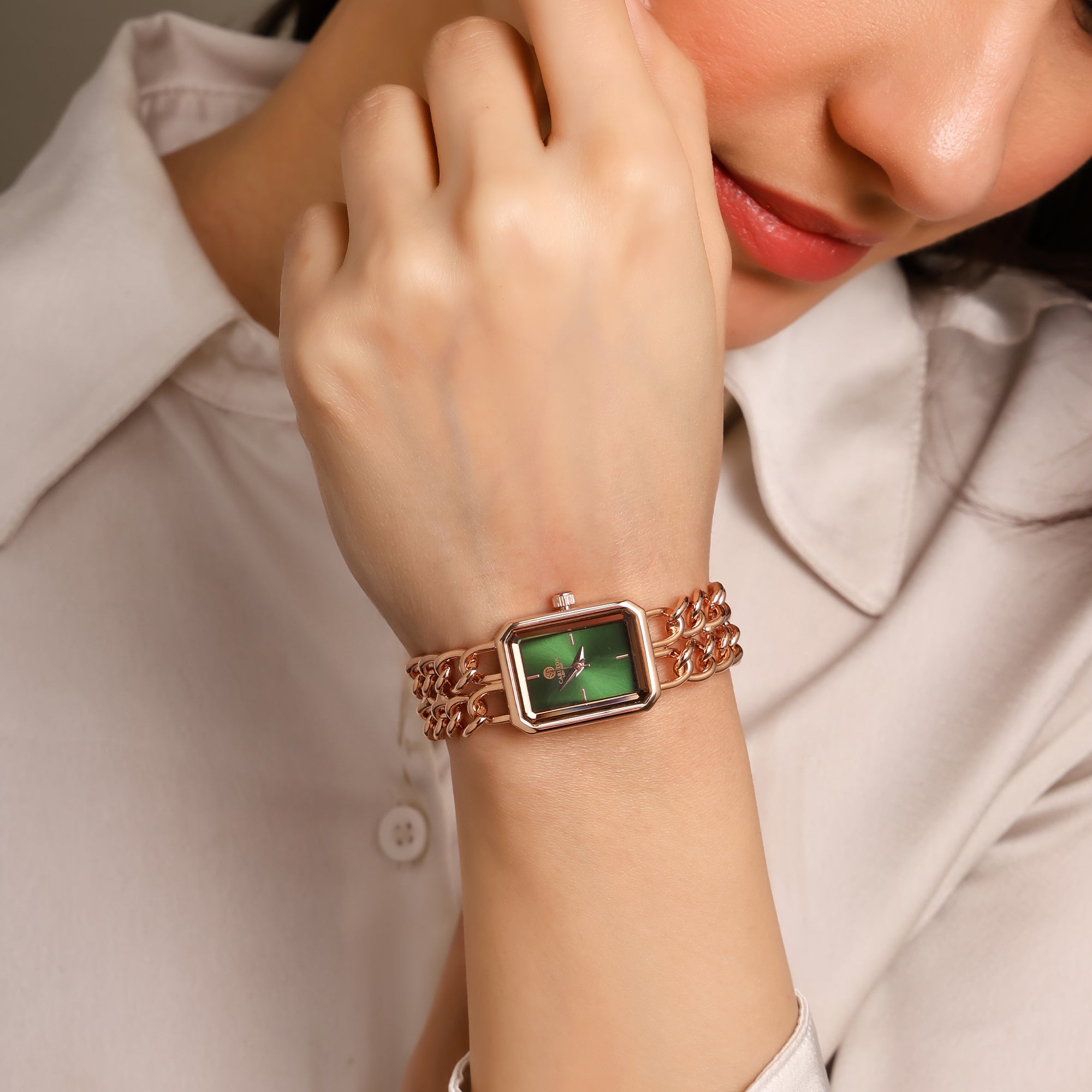 Women Gift set Of 2 Victoria Green Dial Watch + Bracelet