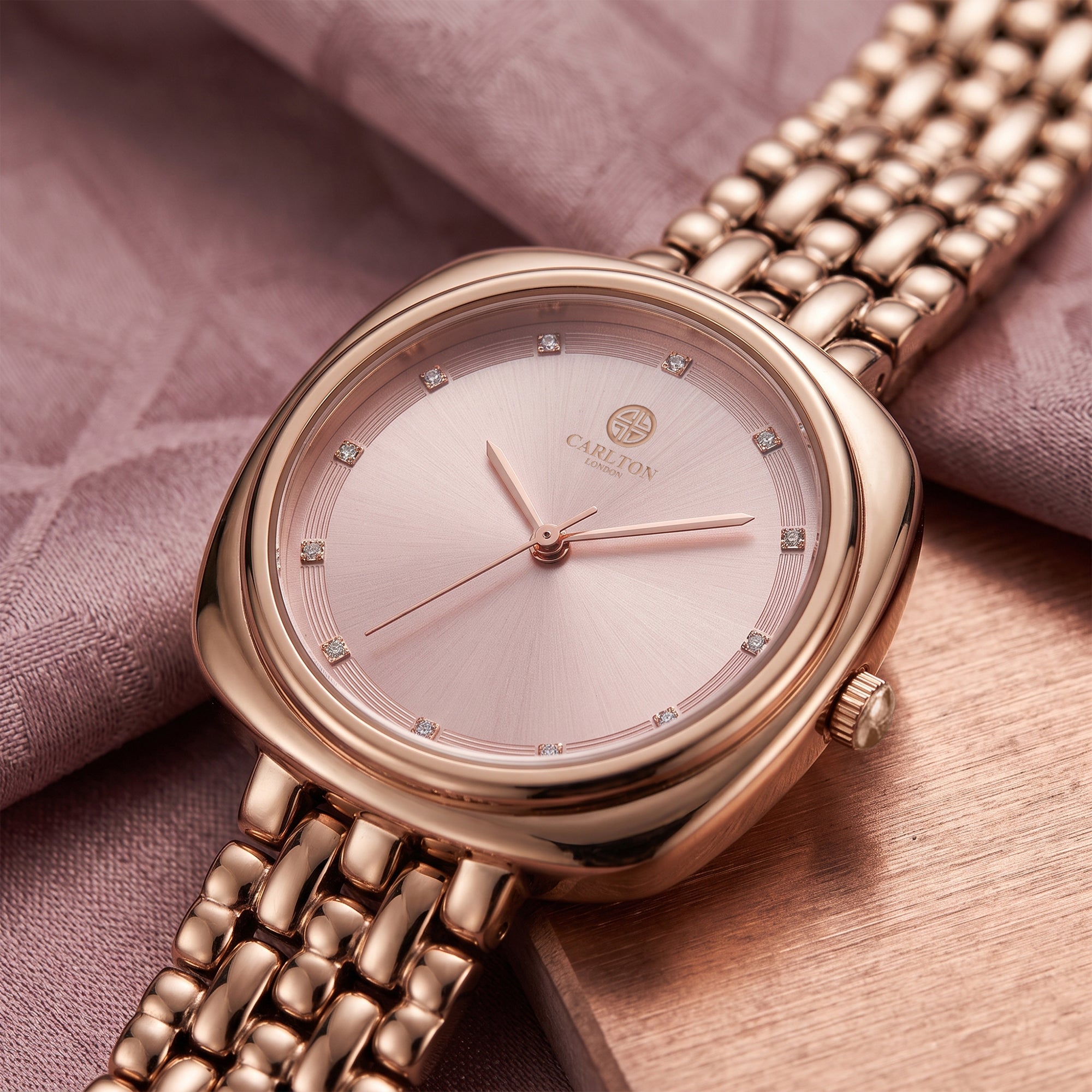 Carlton London Celeste Women’s Watch – Pink Square Dial, Rose Gold Strap – CLW-CT-77