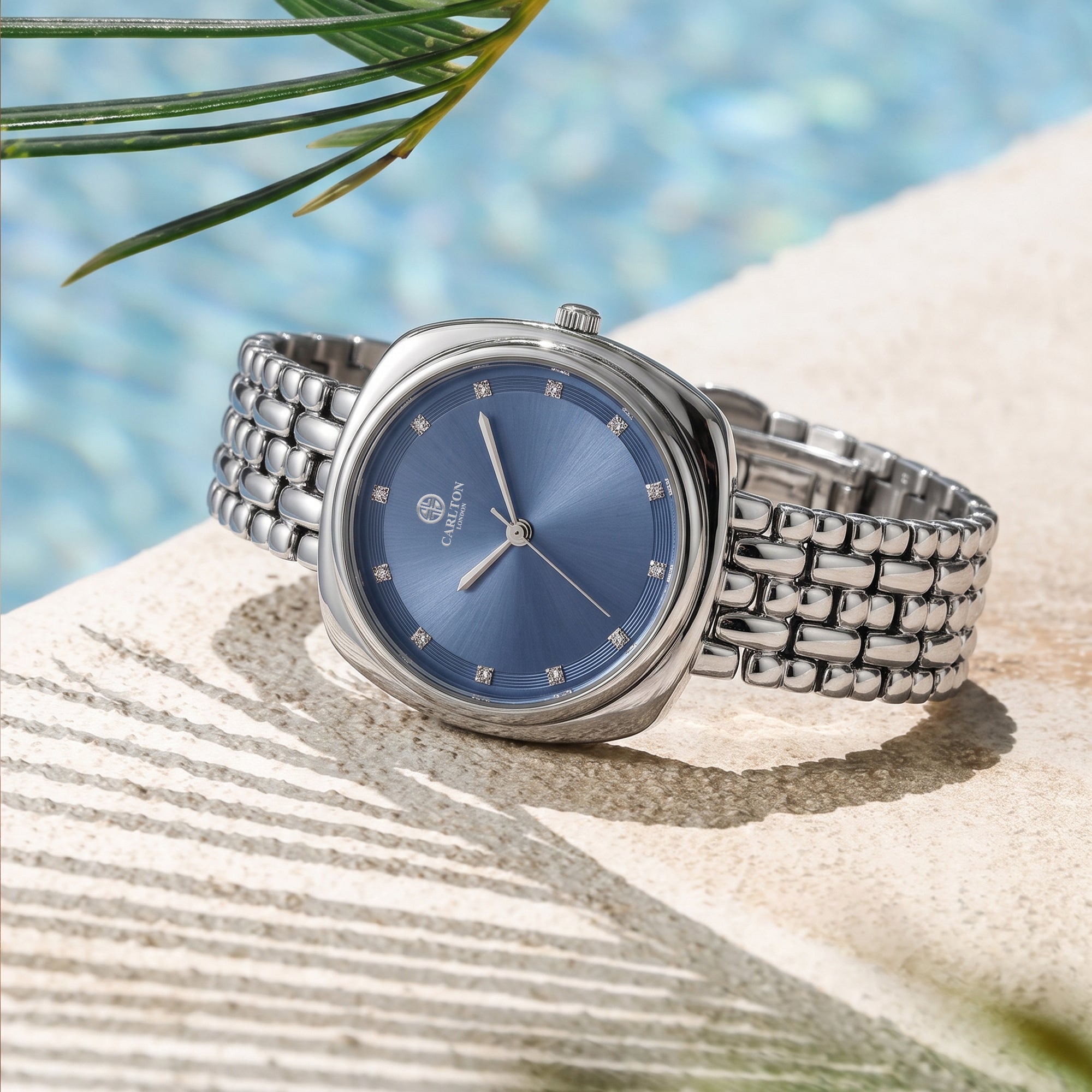 Carlton London Celeste Women’s Watch – Blue Square Dial, Silver Strap – CLW-CT-88