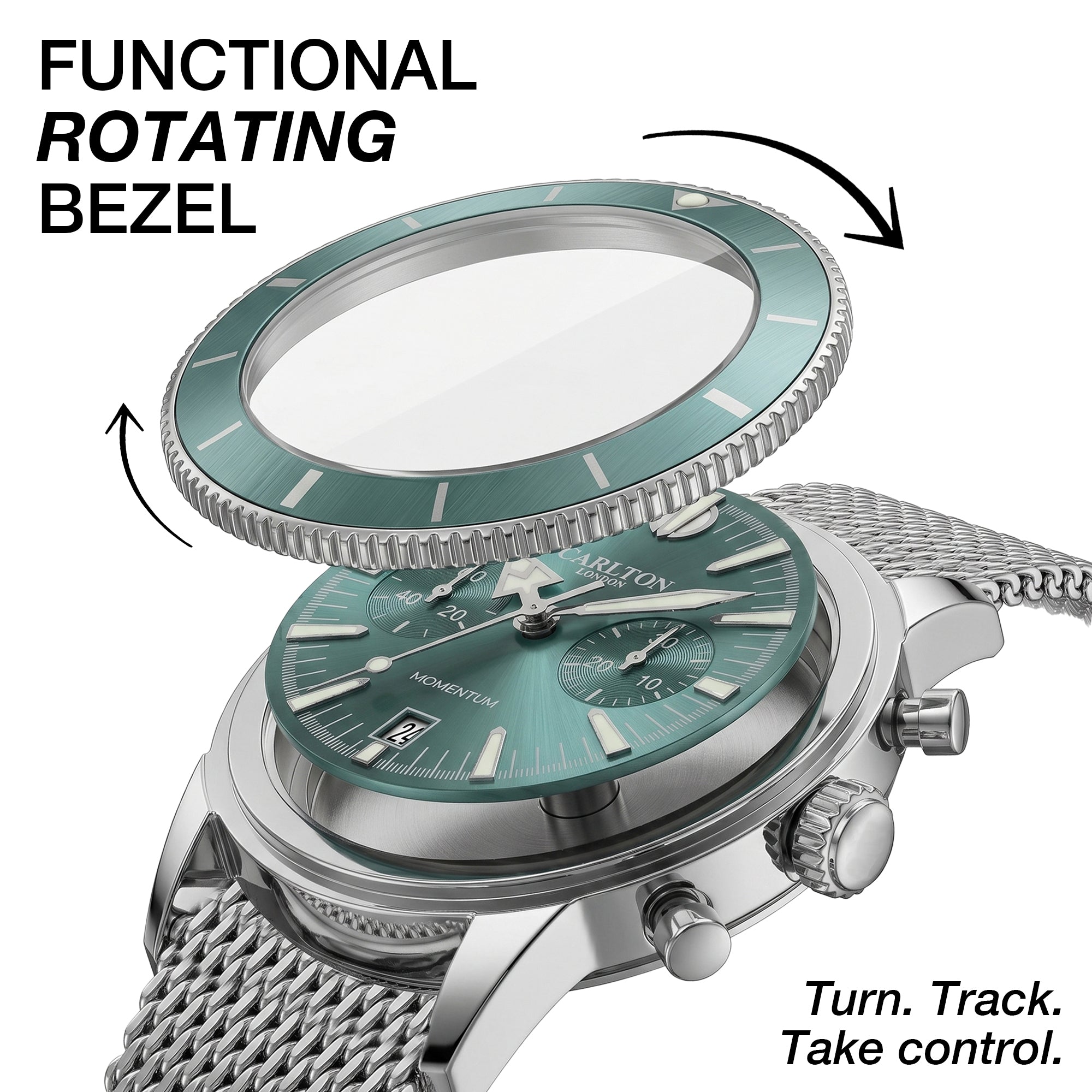 Carlton London Momentum Men’s Watch – Teal Round Dial, Silver Stainless Steel Strap – CL-MT-TL