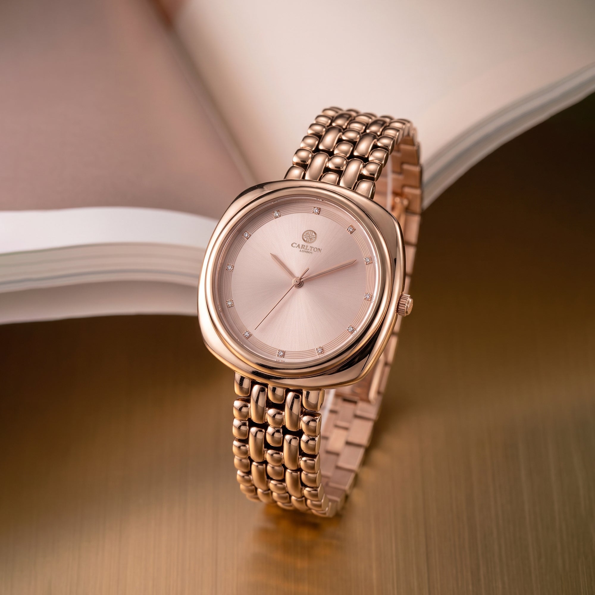 Carlton London Celeste Women’s Watch – Pink Square Dial, Rose Gold Strap – CLW-CT-77