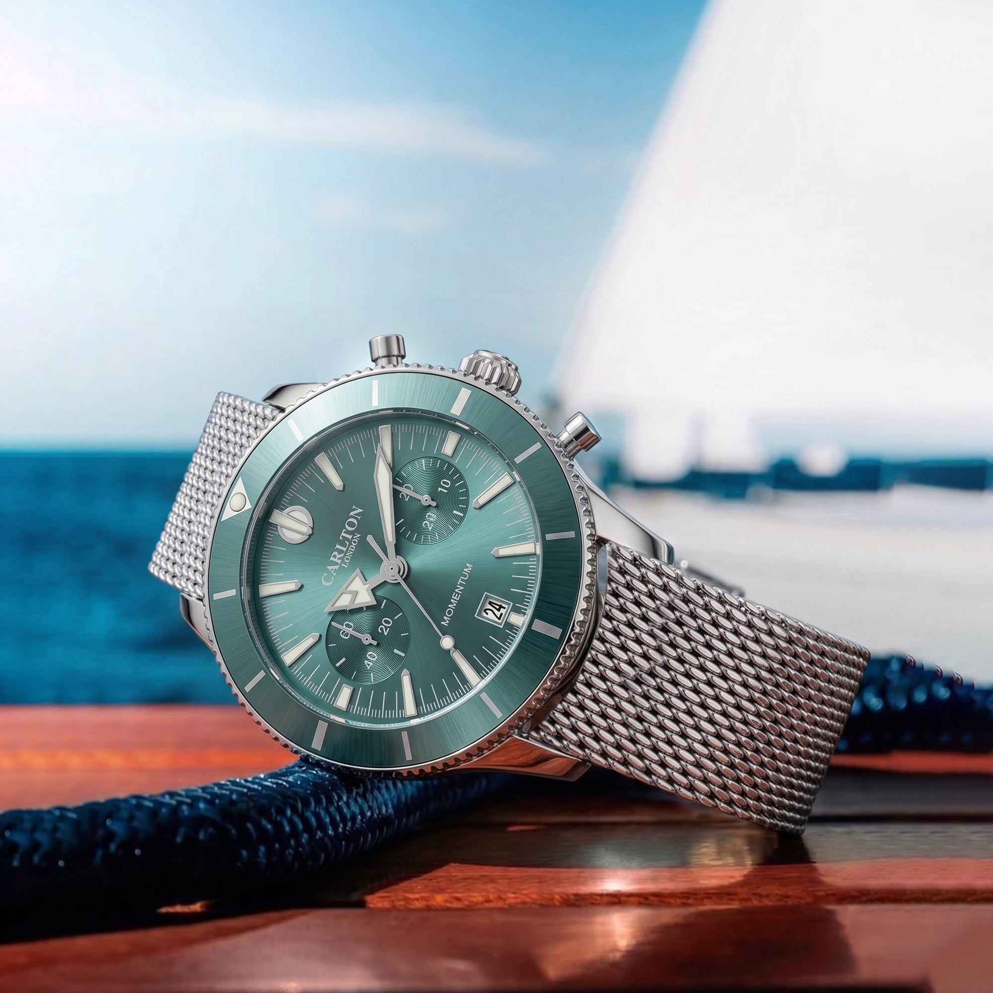 Carlton London Momentum Men’s Watch – Teal Round Dial, Silver Stainless Steel Strap – CL-MT-TL