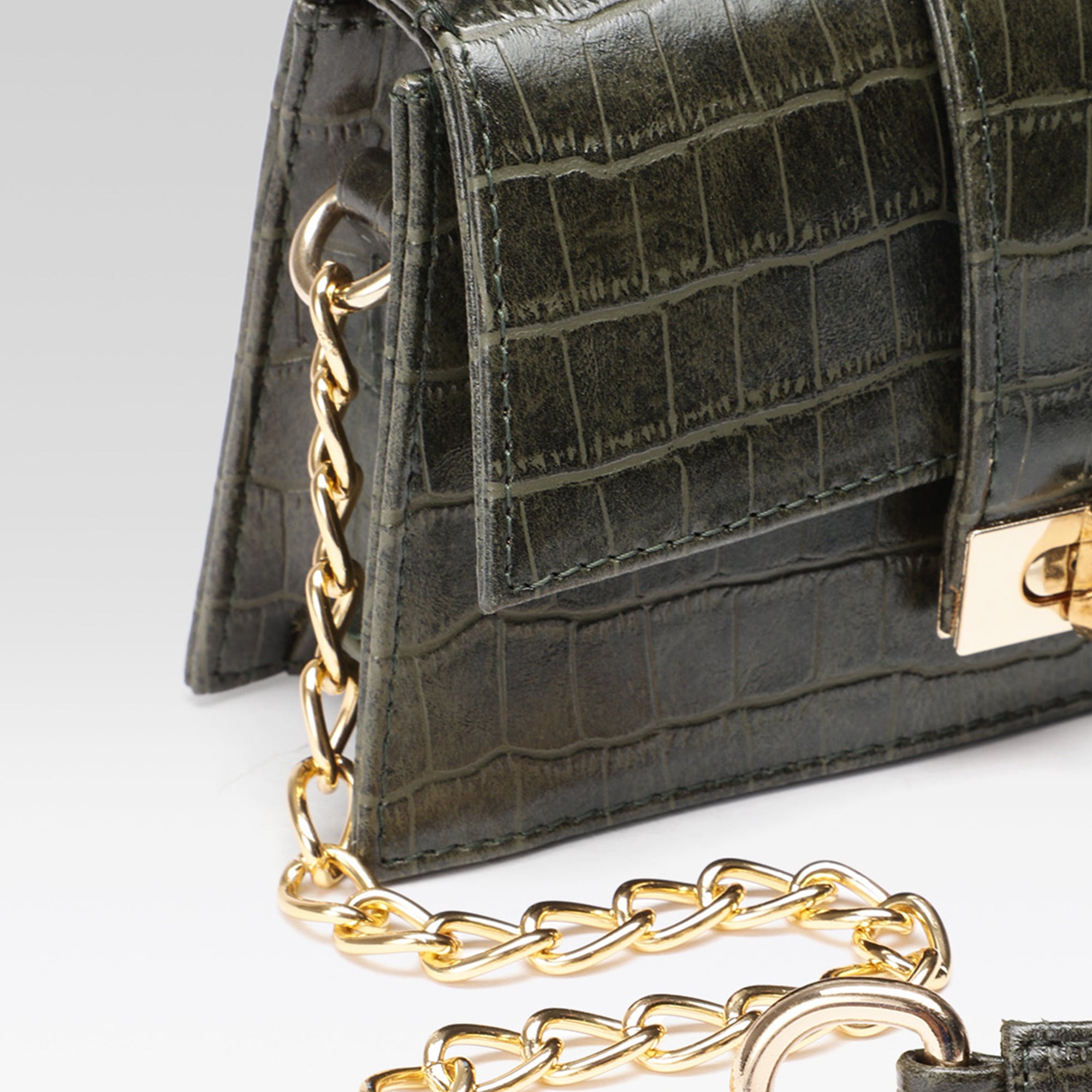 Carlton London Croc Textured Olive Green Sling Bag - CLHB-03