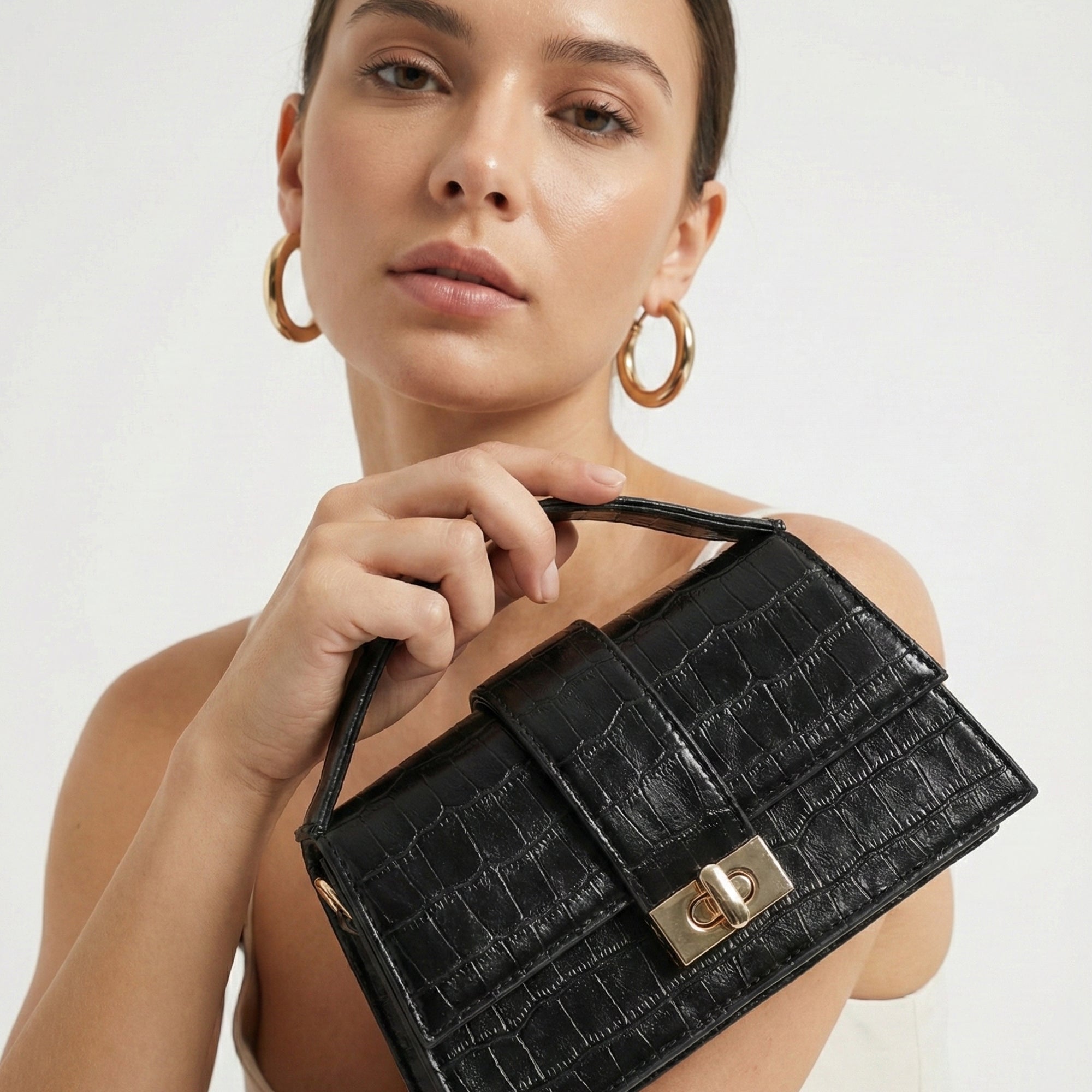 Carlton London Croc Textured Black Sling Bag - CLHB-04