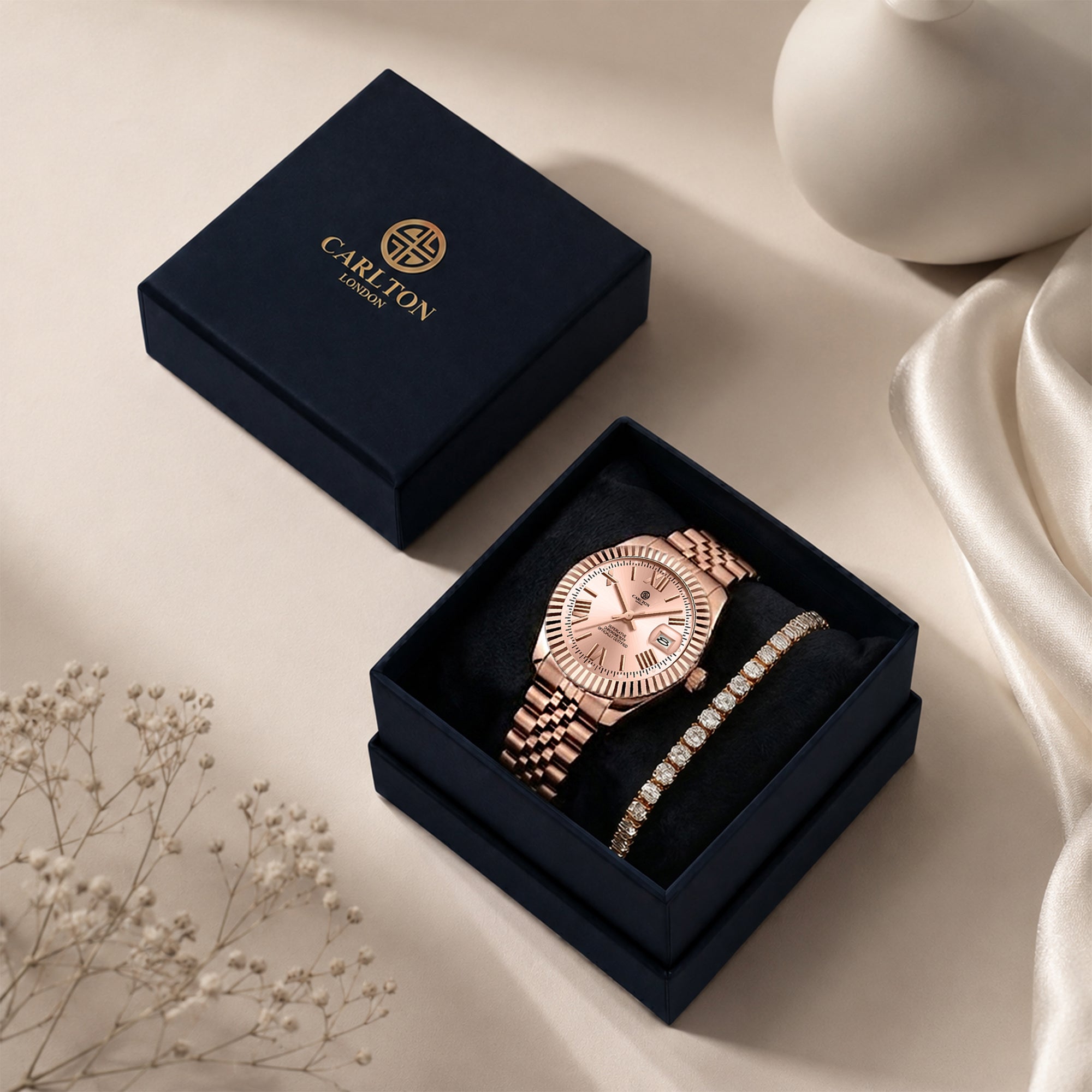 Women Gift Set 2 - Harper Rose gold Watch and Tennis Bracelet - CLPLG123