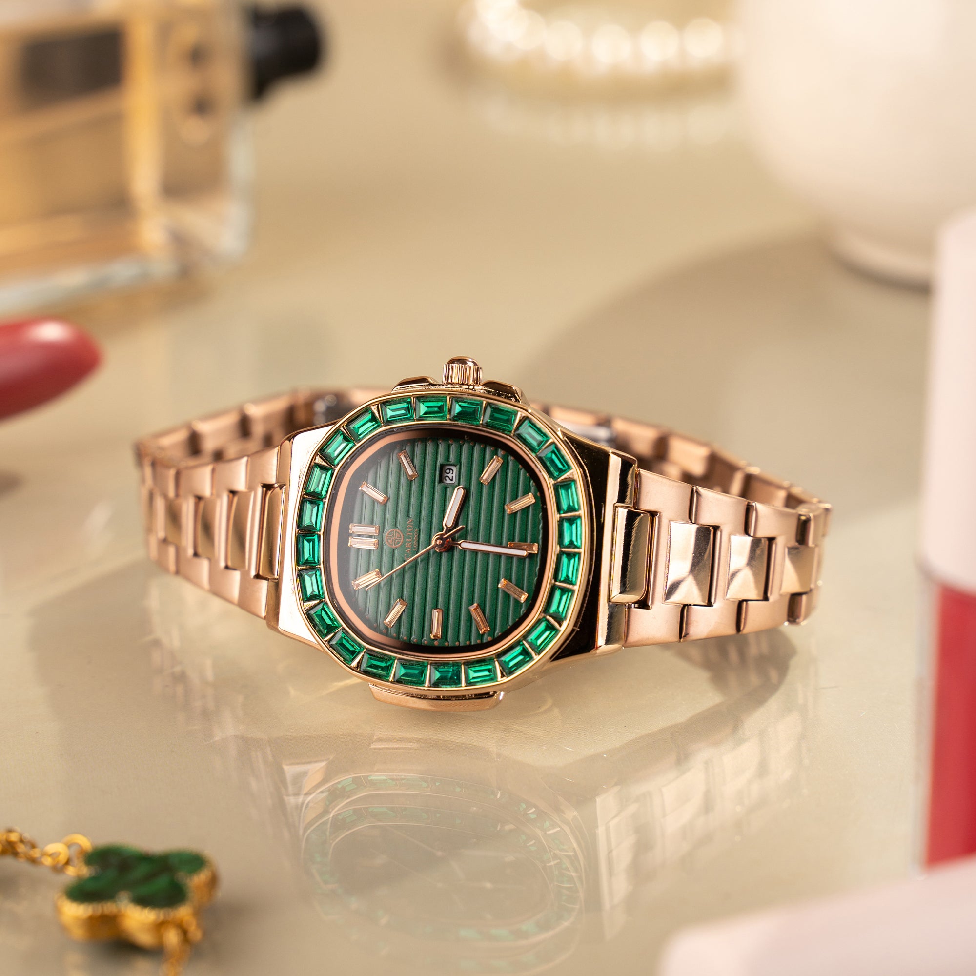 Grace: Women's Rose Gold/ Green Analog Watch - CLDPP-002