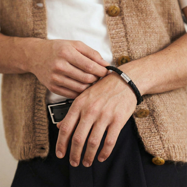 Carlton London | Men Knox Leather Bracelet