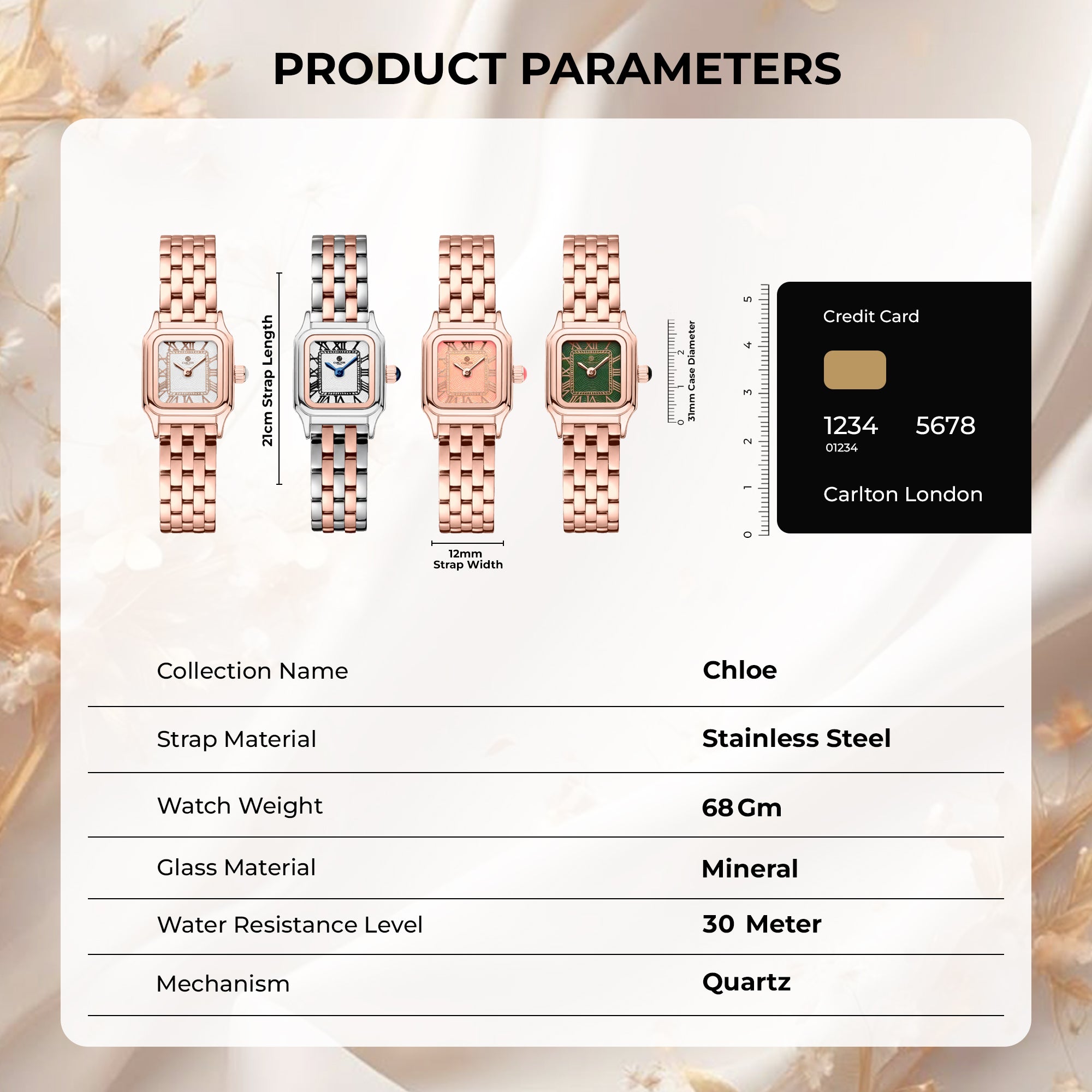 Chloe Mini White / Rose Gold Women Analog Watch + Bracelet - CLWWS-04